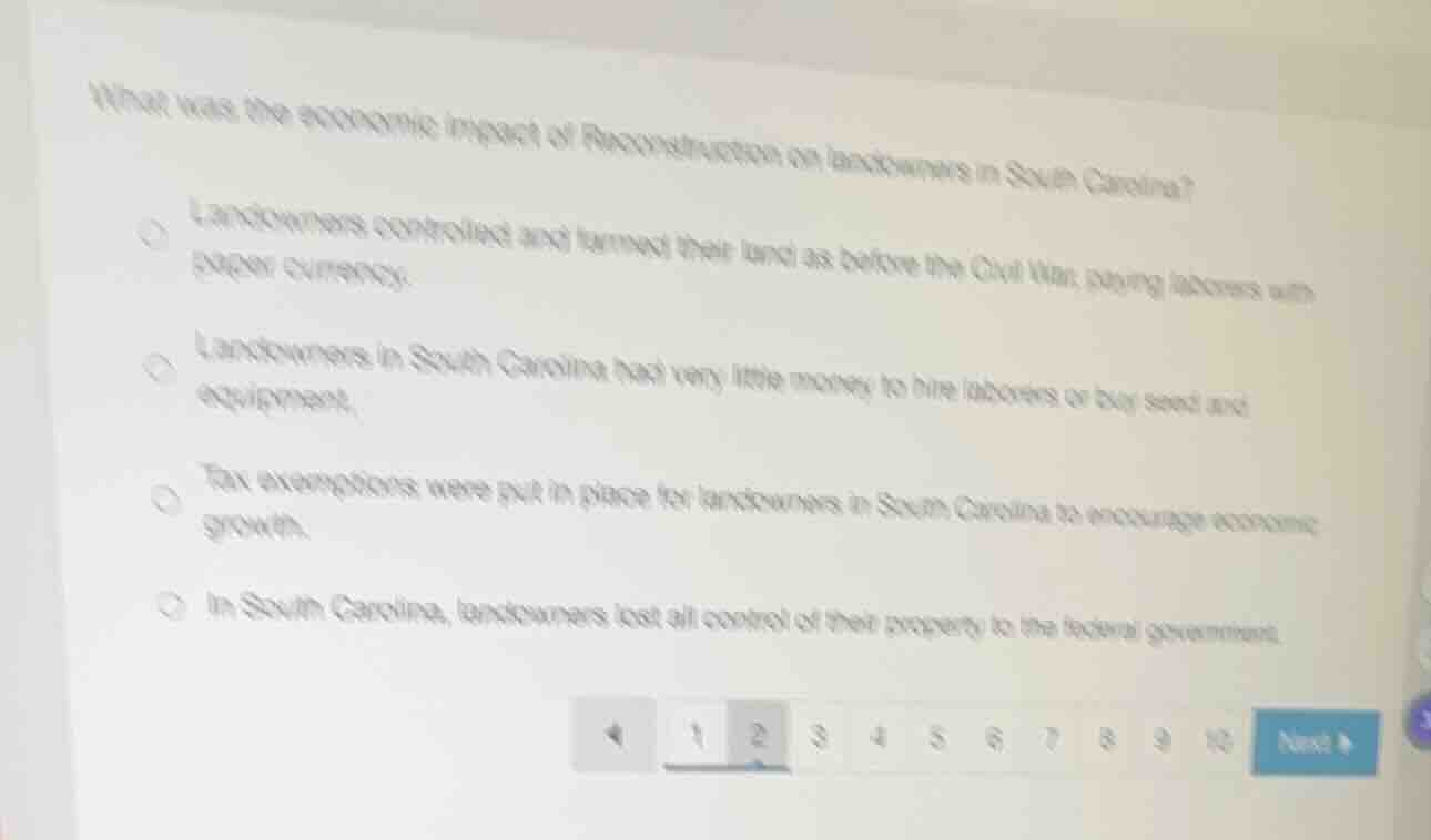 what was the economic impact of reconstruction on landowners in south c…
