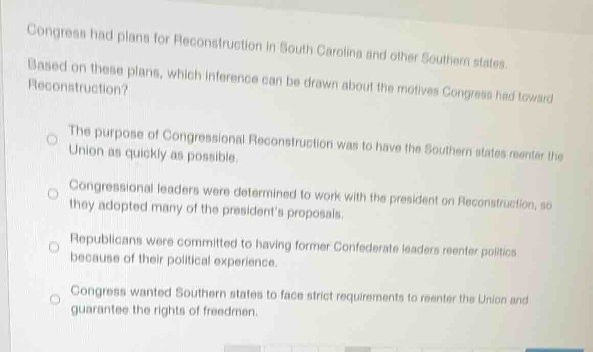 congress had plans for reconstruction in south carolina and other south…