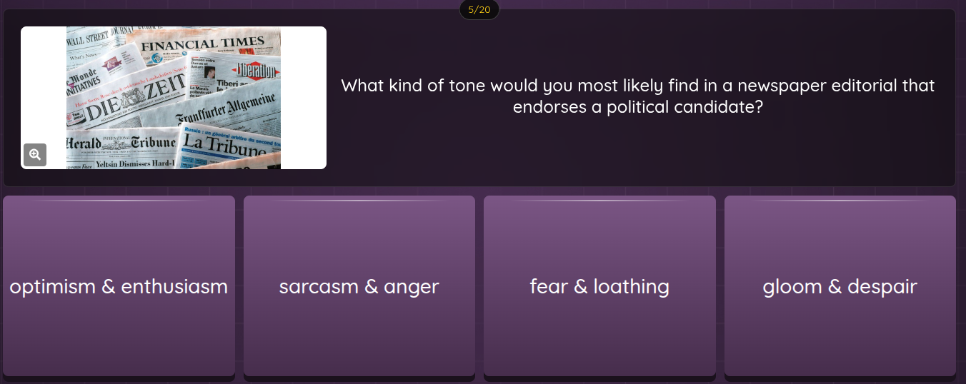 what kind of tone would you most likely find in a newspaper editorial t…