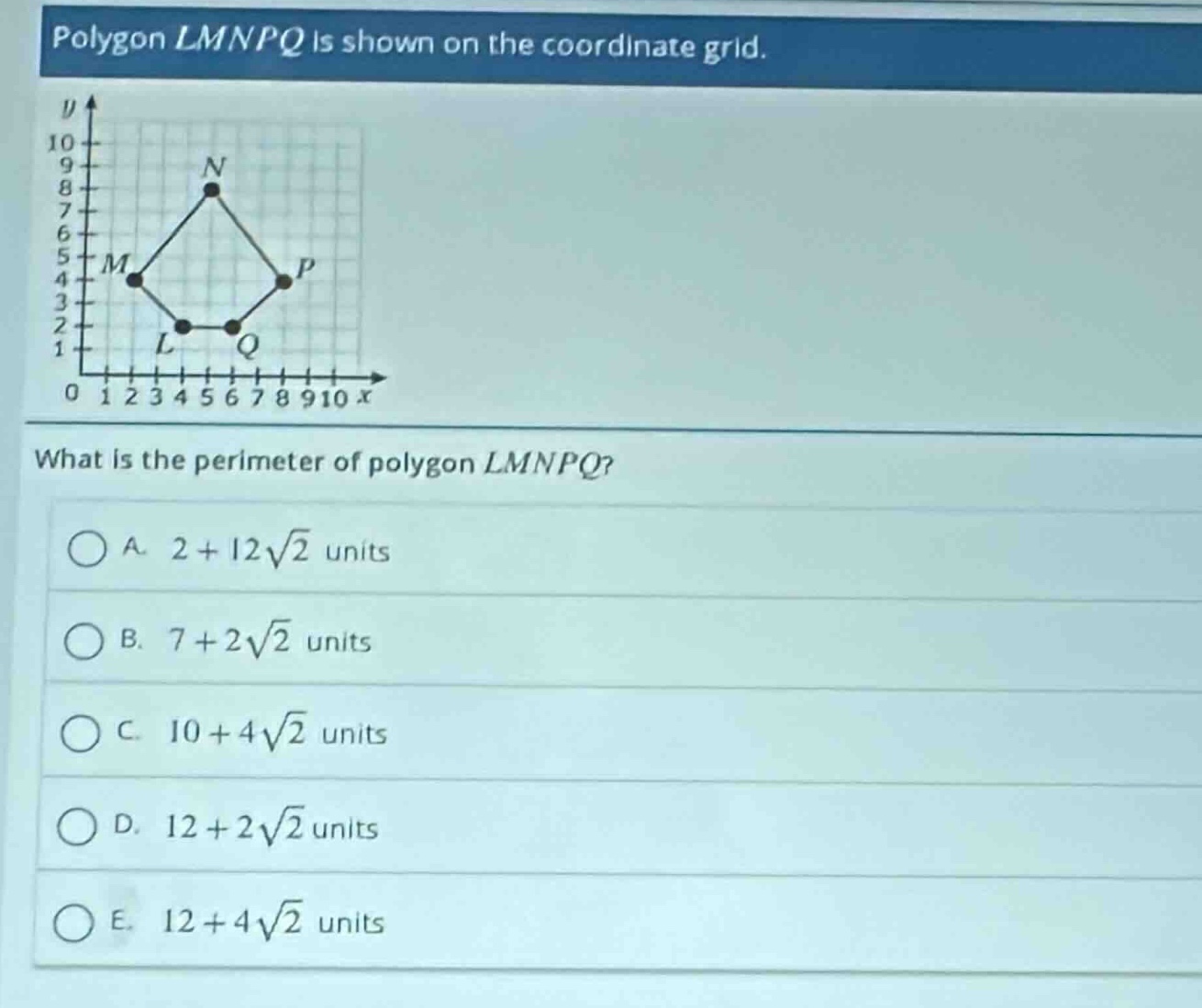 polygon lmnpq is shown on the coordinate grid. what is the perimeter of…