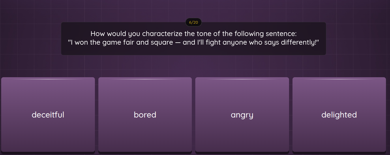 how would you characterize the tone of the following sentence: \i won t…