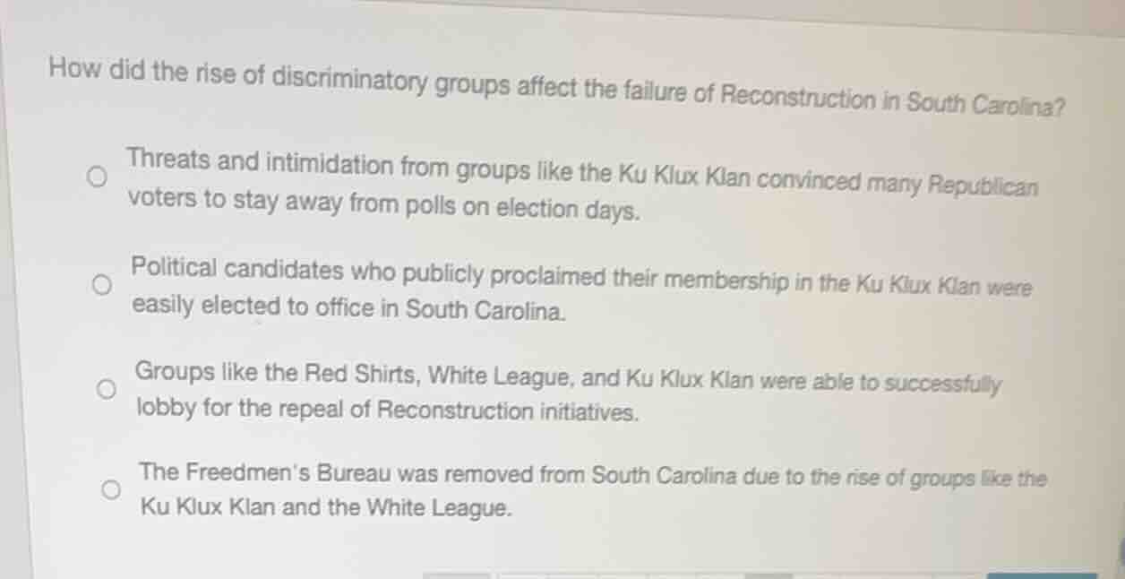 how did the rise of discriminatory groups affect the failure of reconst…