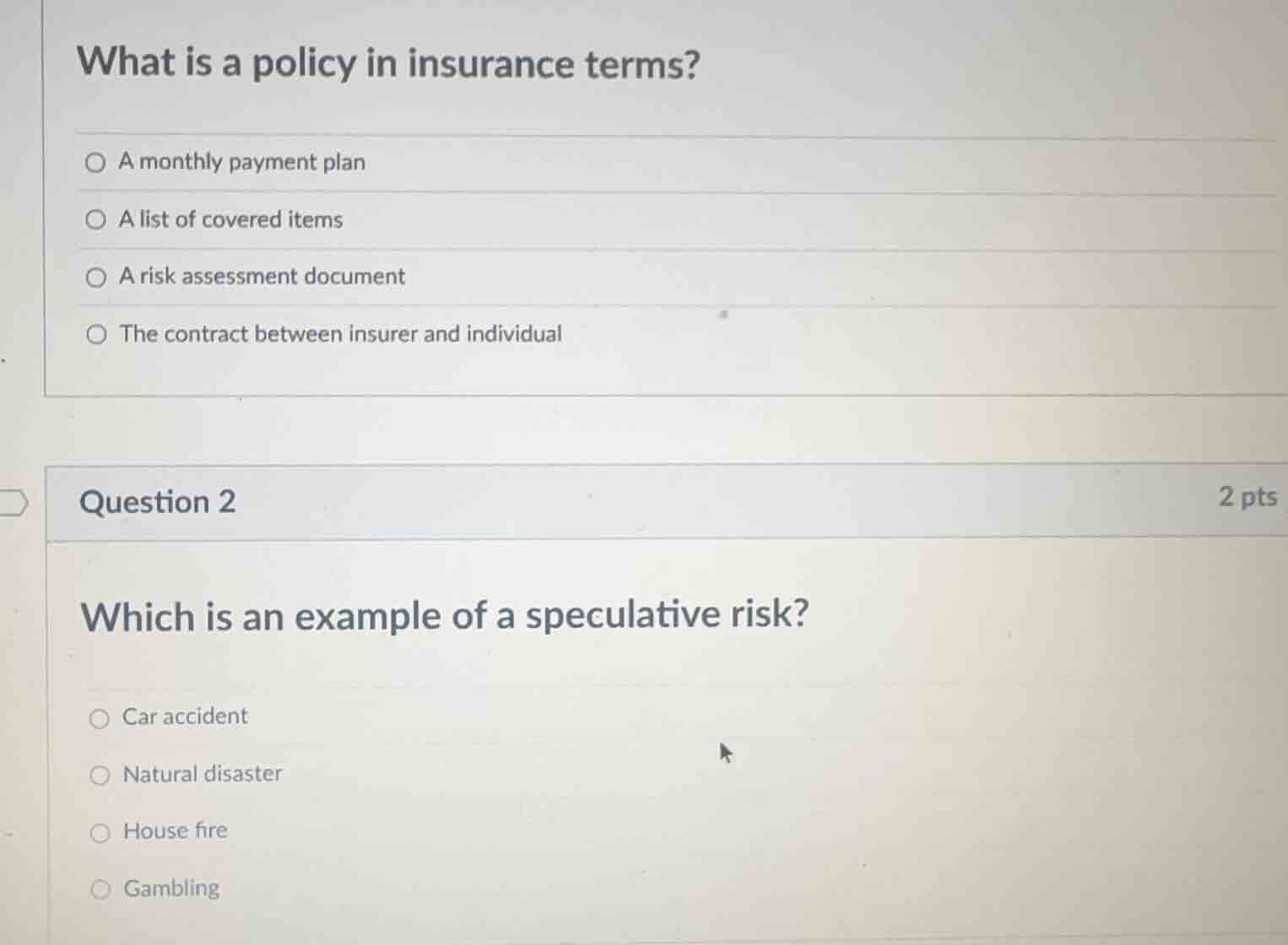 what is a policy in insurance terms? a monthly payment plan a list of c…