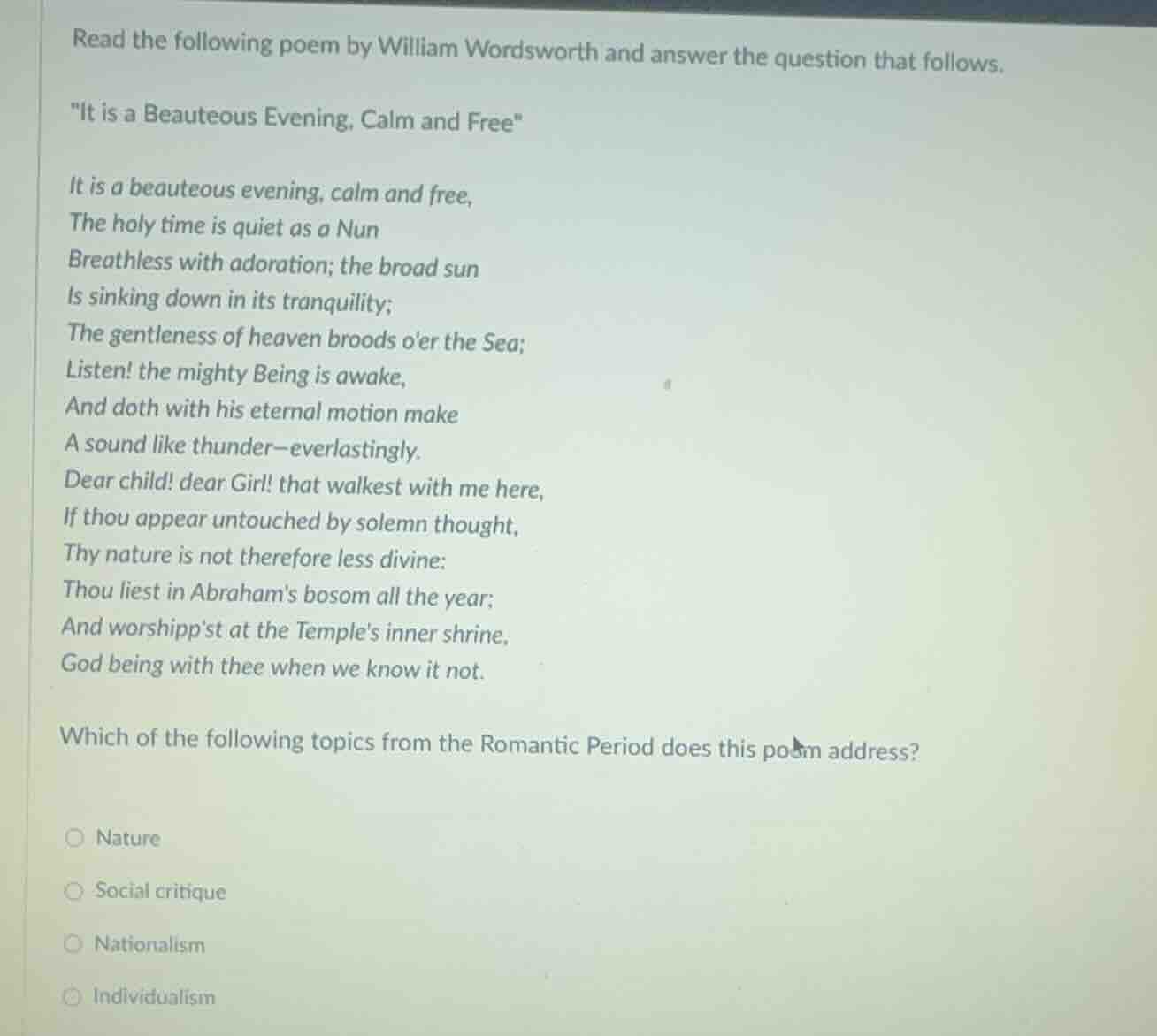 read the following poem by william wordsworth and answer the question t…