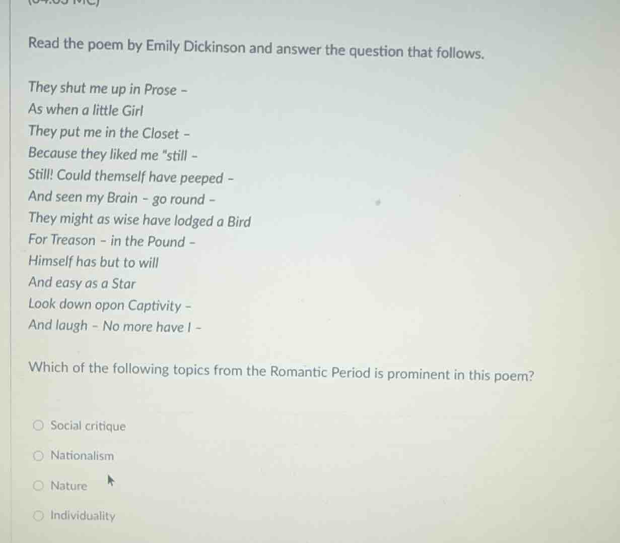 read the poem by emily dickinson and answer the question that follows. …