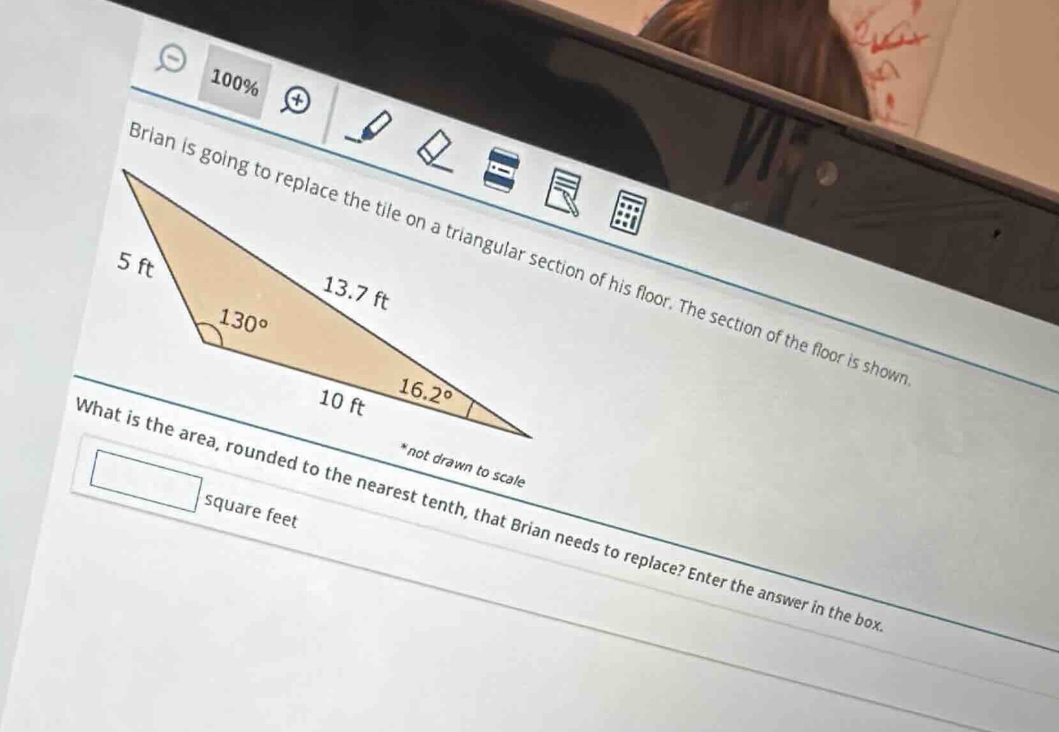 brian is going to replace the tile on a triangular section of his floor…