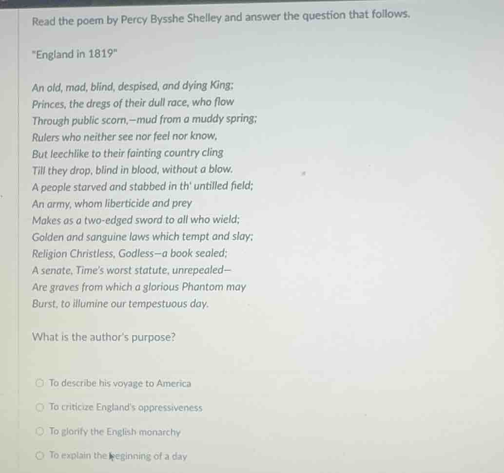 read the poem by percy bysshe shelley and answer the question that foll…