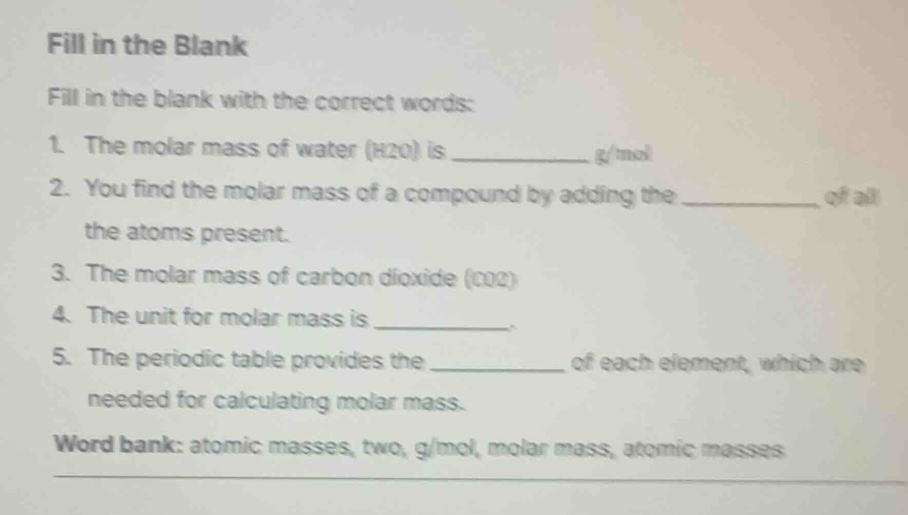 fill in the blank fill in the blank with the correct words: 1. the mola…