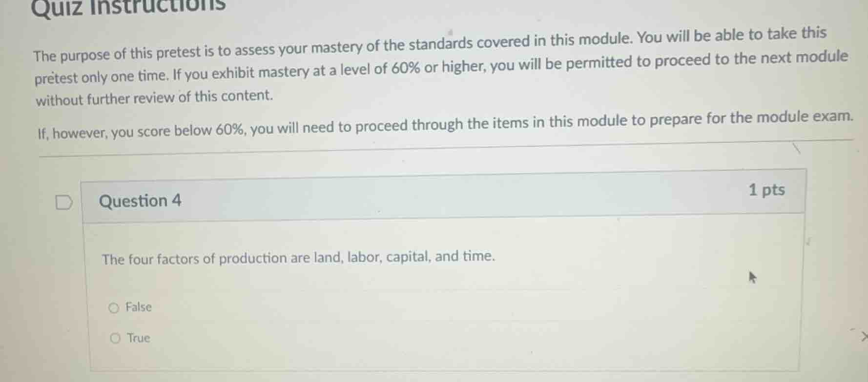 quiz instructions the purpose of this pretest is to assess your mastery…