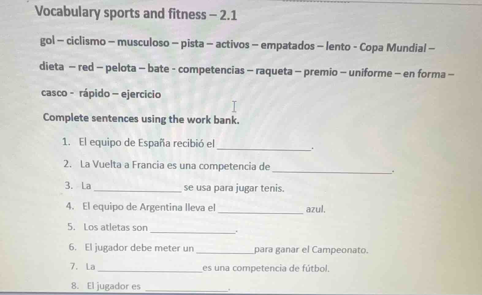 vocabulary sports and fitness - 2.1 gol – ciclismo – musculoso – pista …