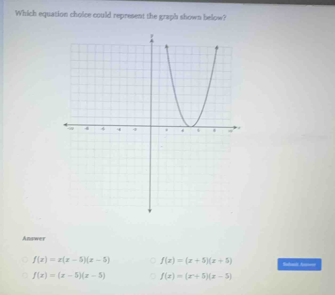 which equation choice could represent the graph shown below? answer $f(…