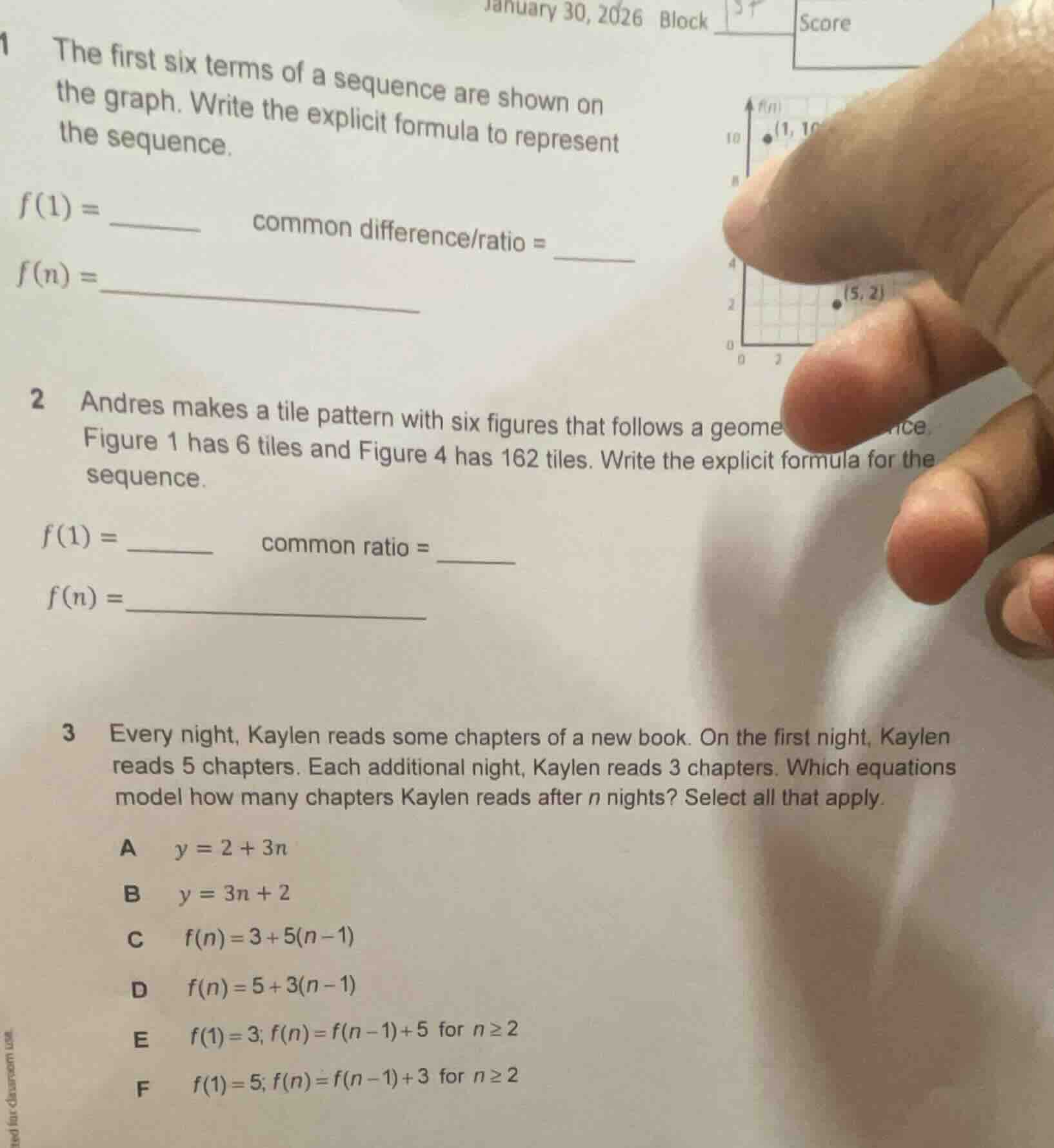 1 the first six terms of a sequence are shown on the graph. write the e…