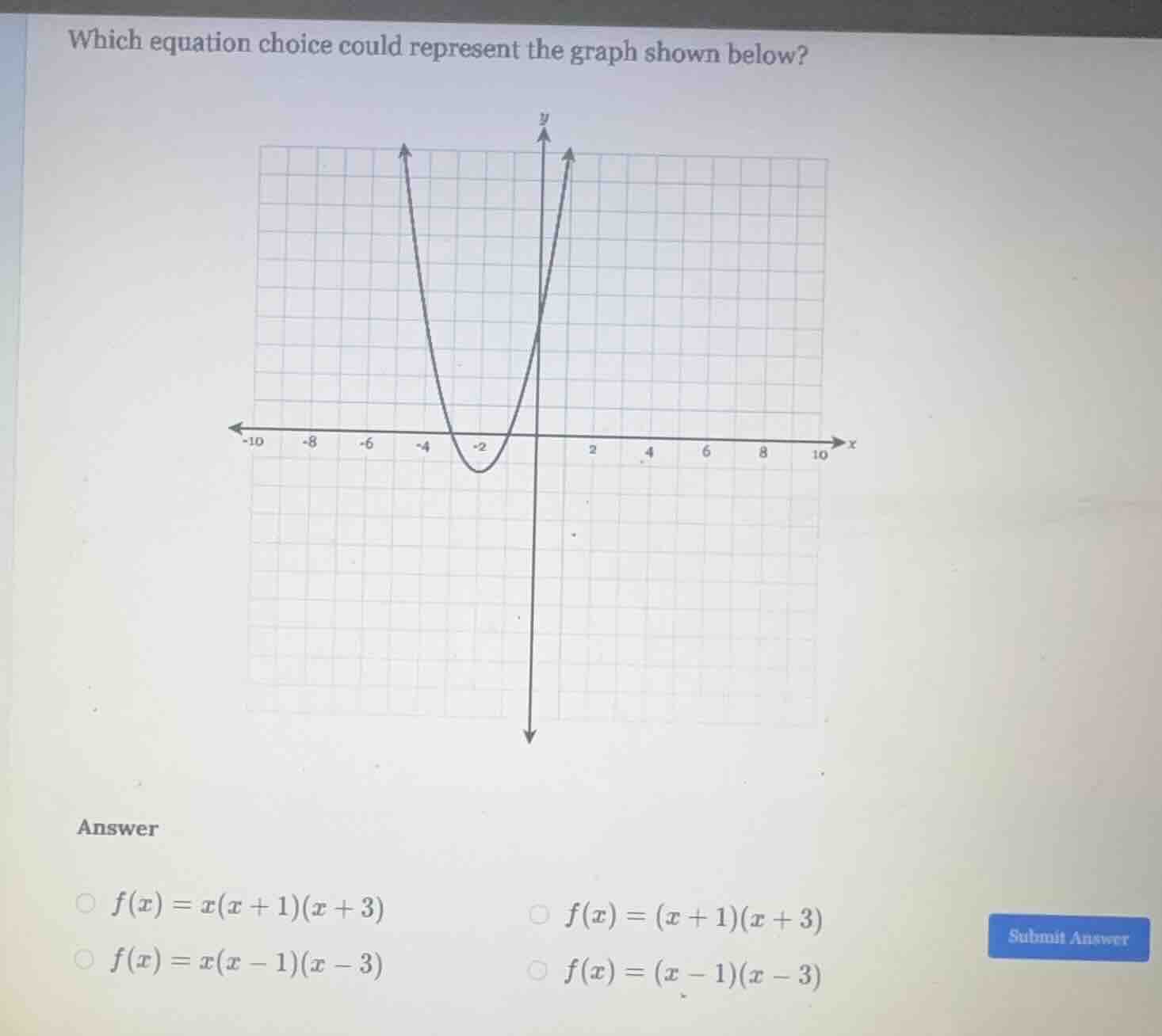 which equation choice could represent the graph shown below? answer $f(…