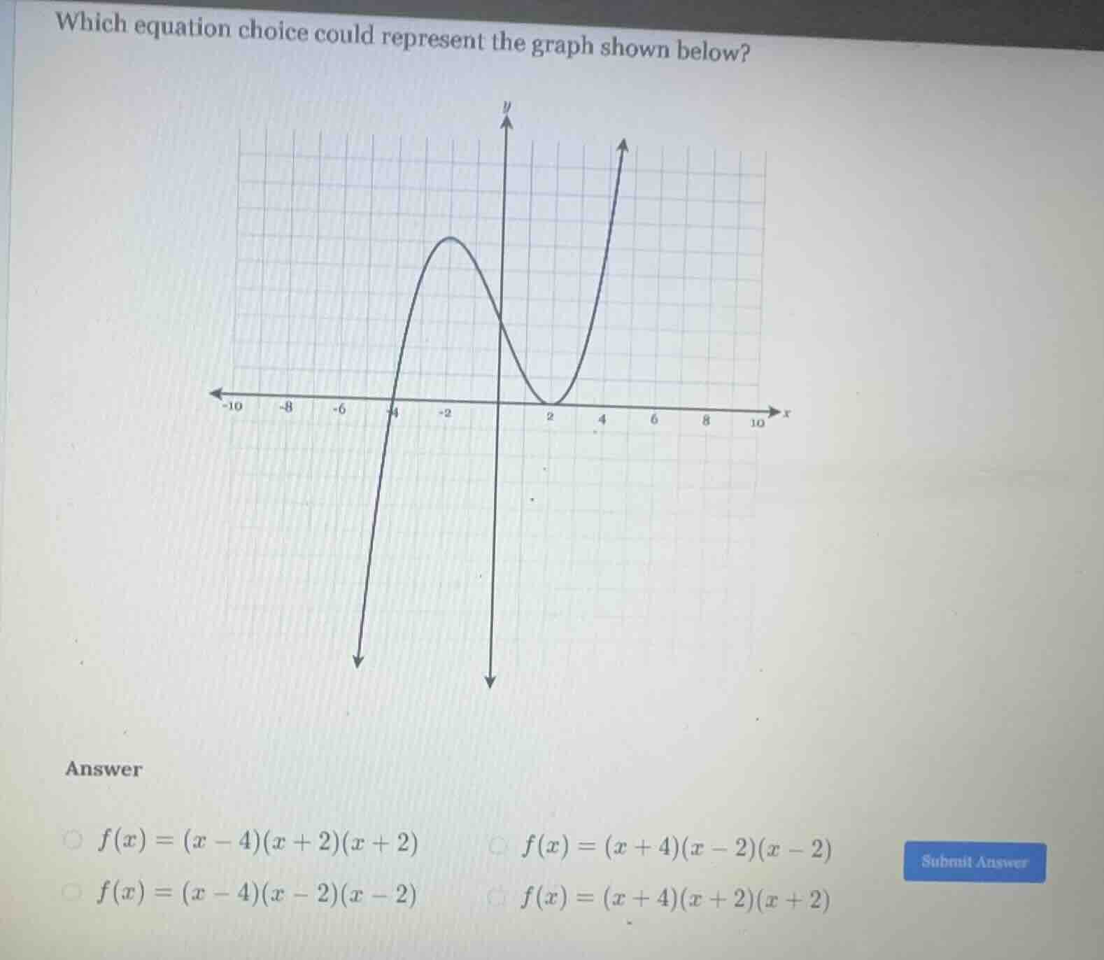 which equation choice could represent the graph shown below? answer $f(…