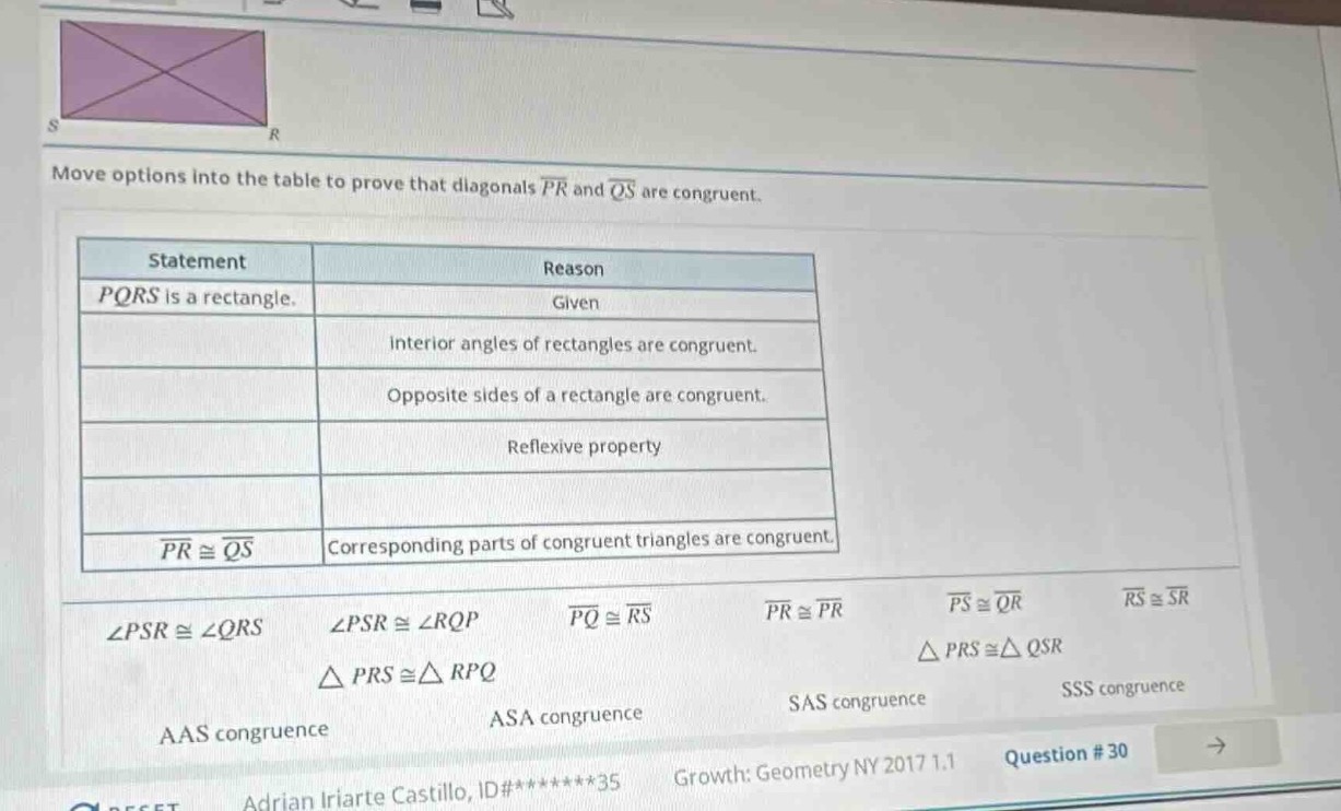 move options into the table to prove that diagonals \\(\\overline{pr}\\…