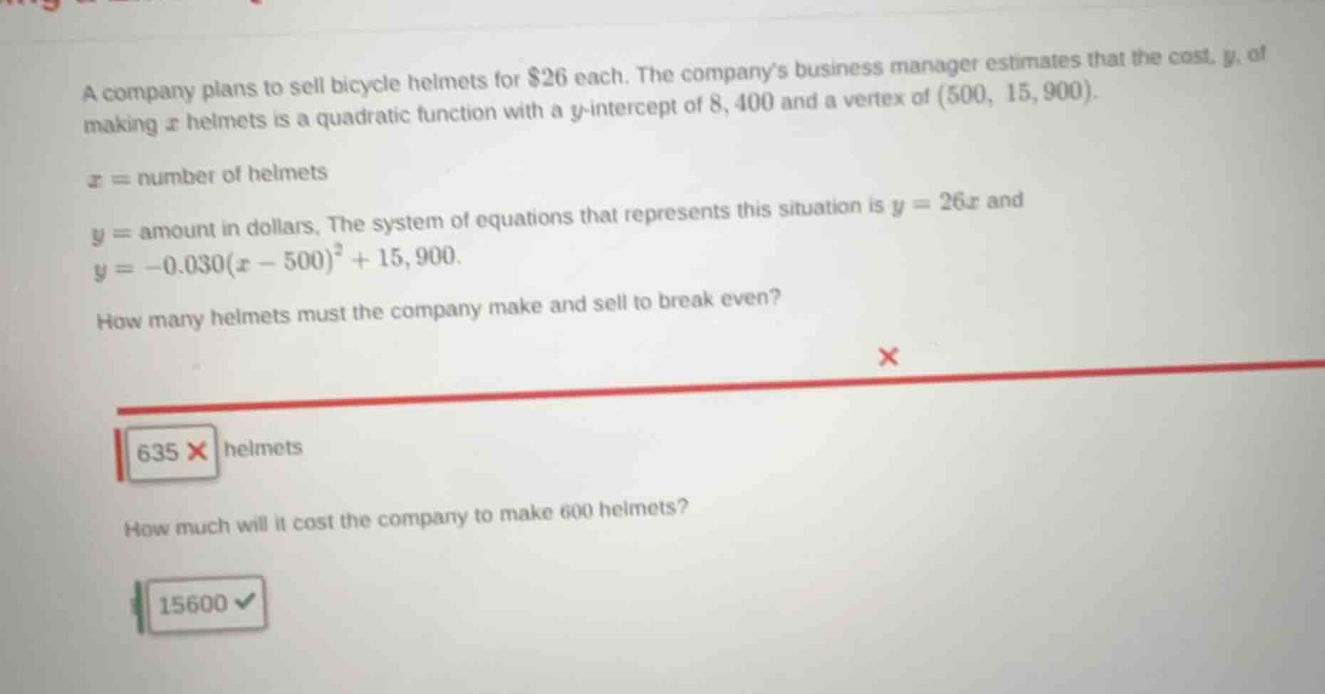 a company plans to sell bicycle helmets for $26 each. the company’s bus…