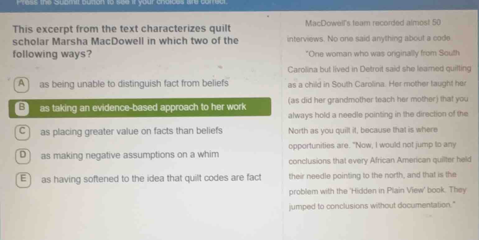 this excerpt from the text characterizes quilt scholar marsha macdowell…