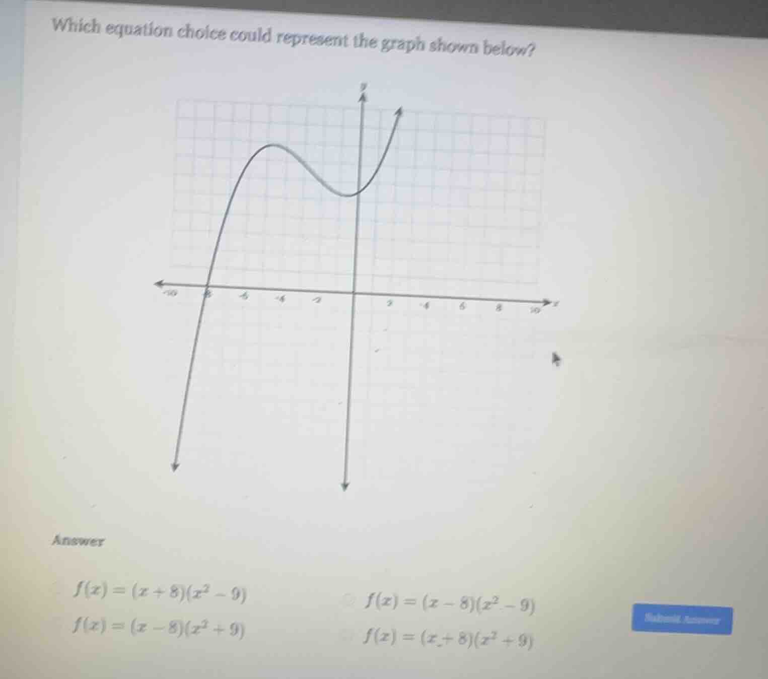 which equation choice could represent the graph shown below? answer $f(…