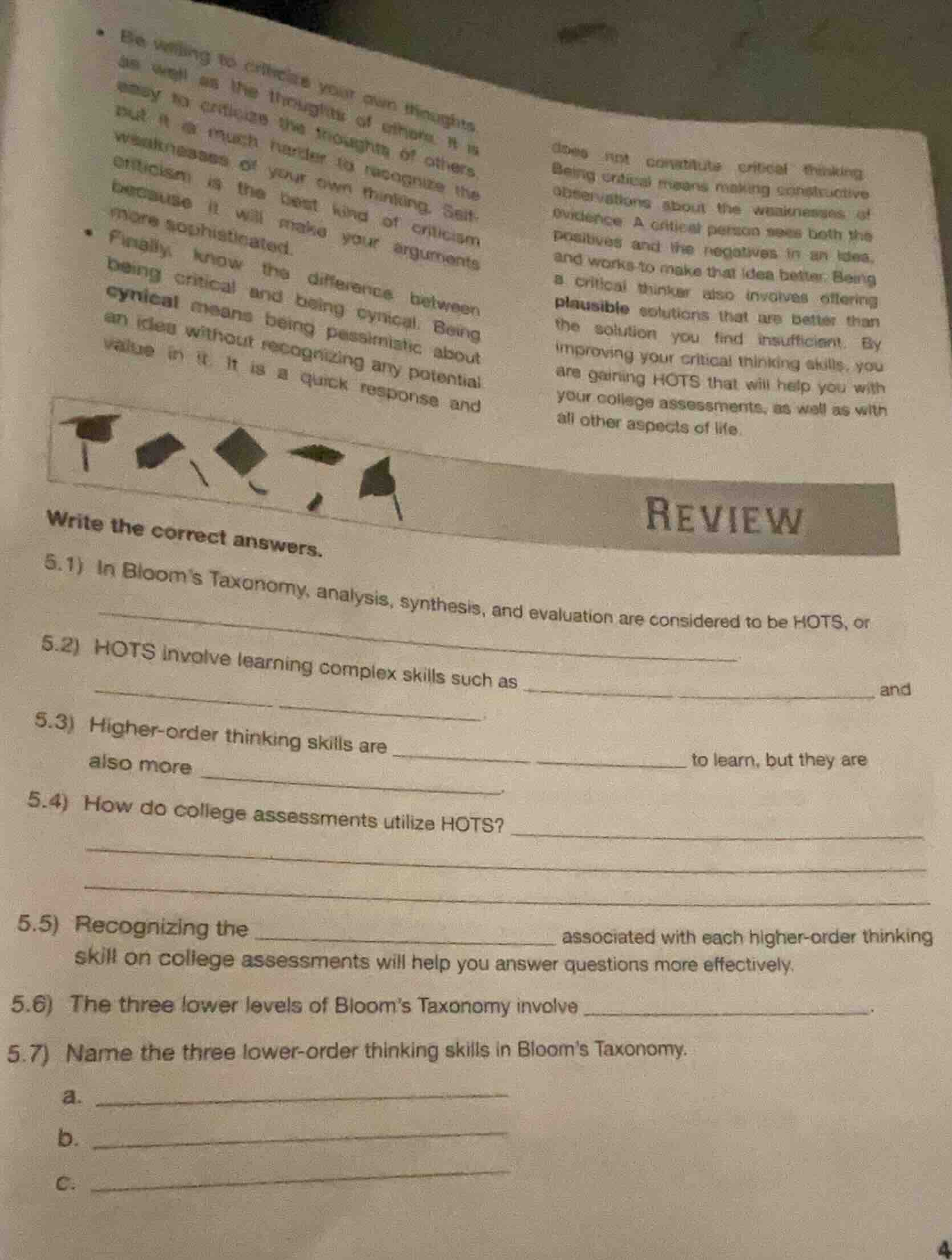 write the correct answers. 5.1) in bloom’s taxonomy, analysis, synthesi…
