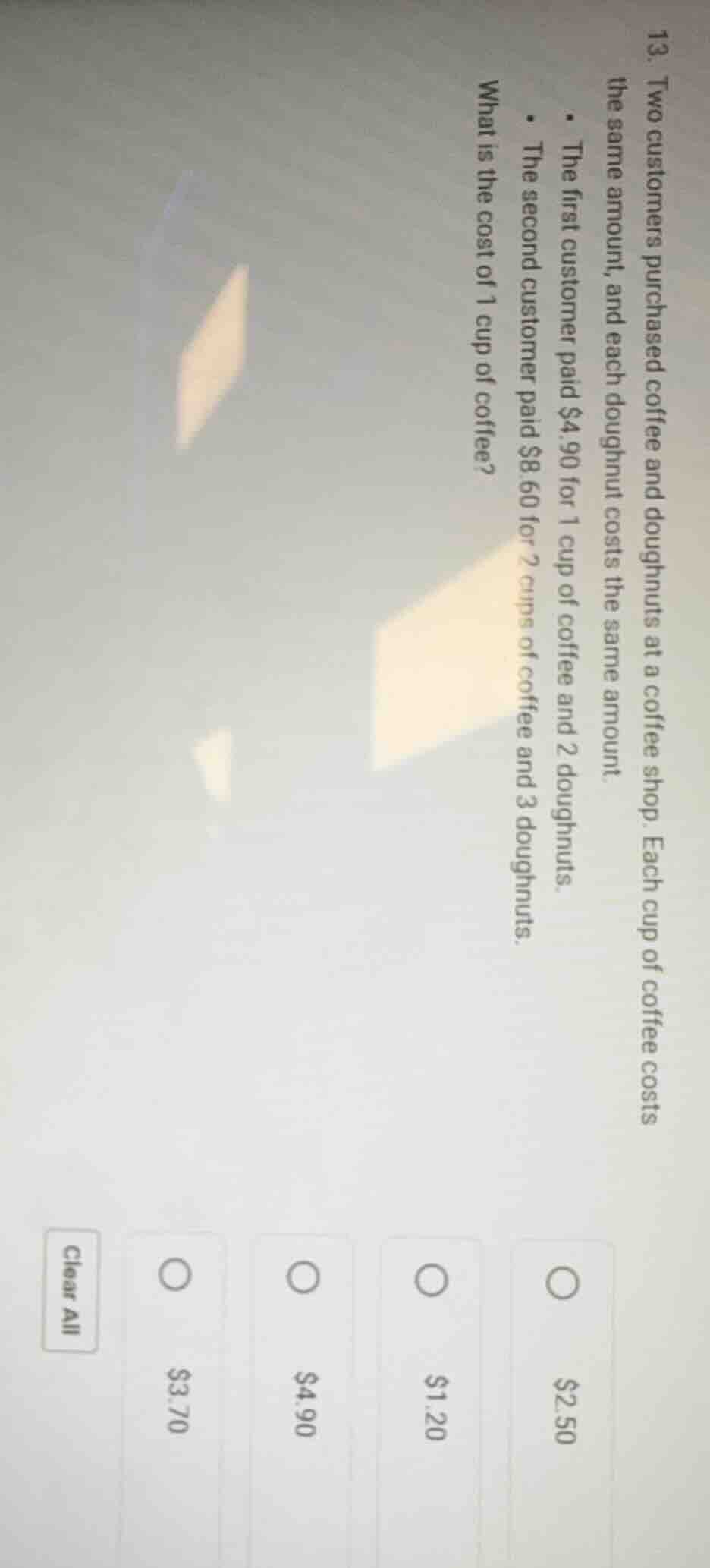 13. two customers purchased coffee and doughnuts at a coffee shop. each…