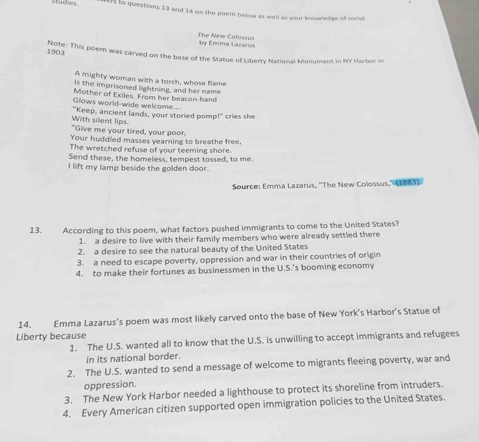 studies. wers to questions 13 and 14 on the poem below as well as your …