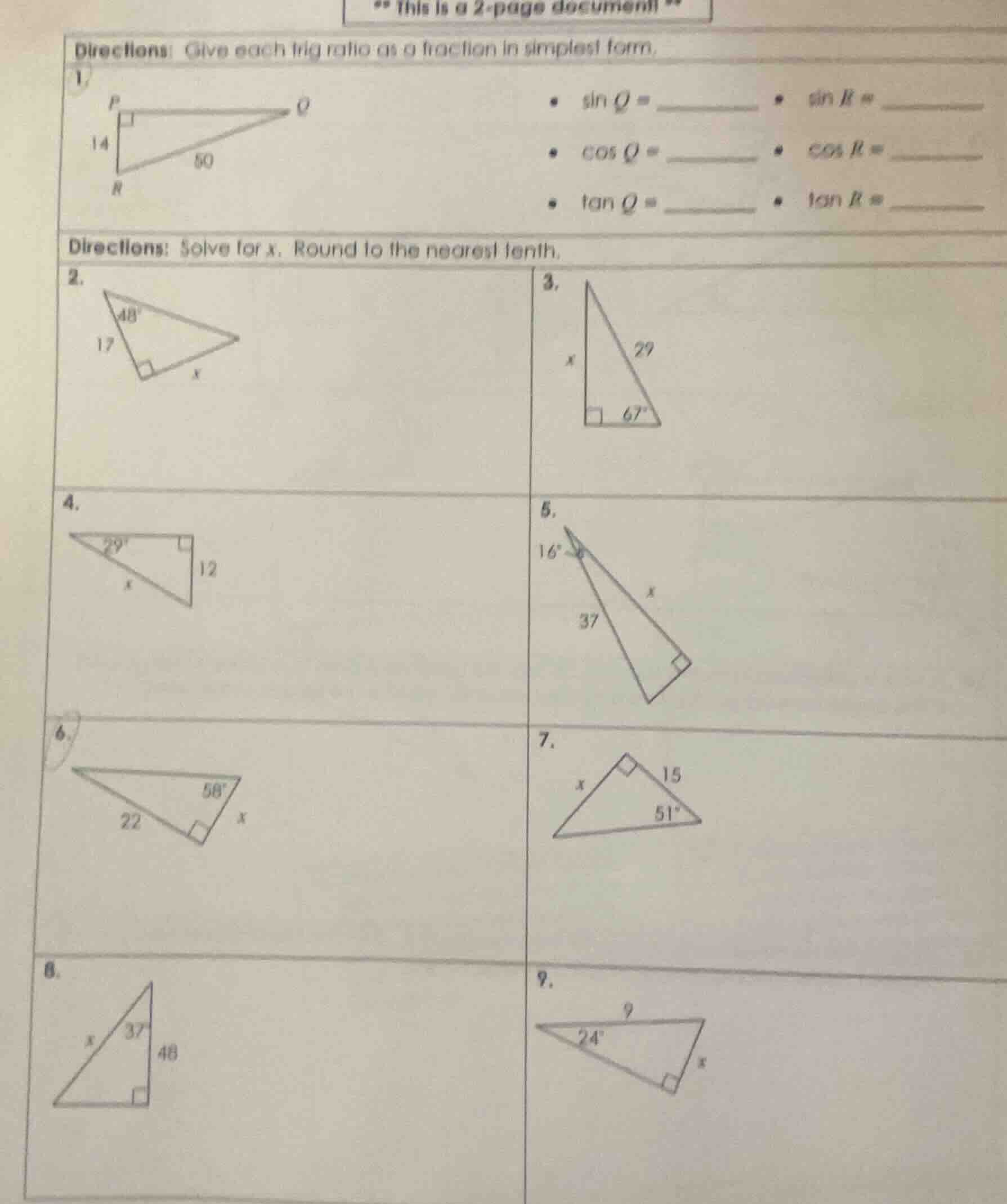 ** this is a 2 - page document! ** directions: give each trig ratio as …