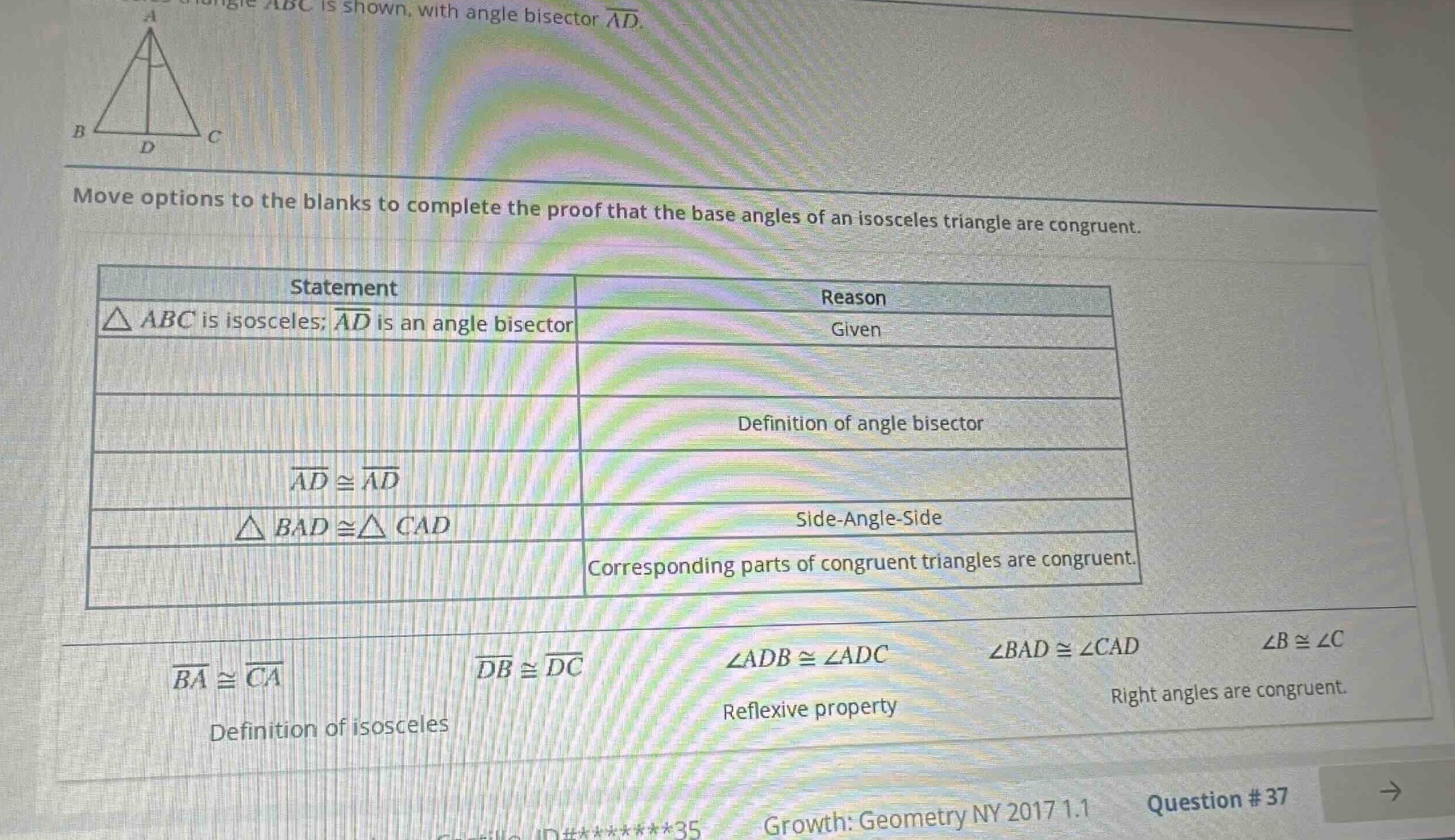 triangle abc is shown, with angle bisector \\(\\overline{ad}\\). move o…