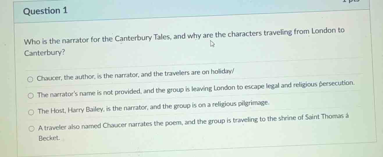 question 1 who is the narrator for the canterbury tales, and why are th…