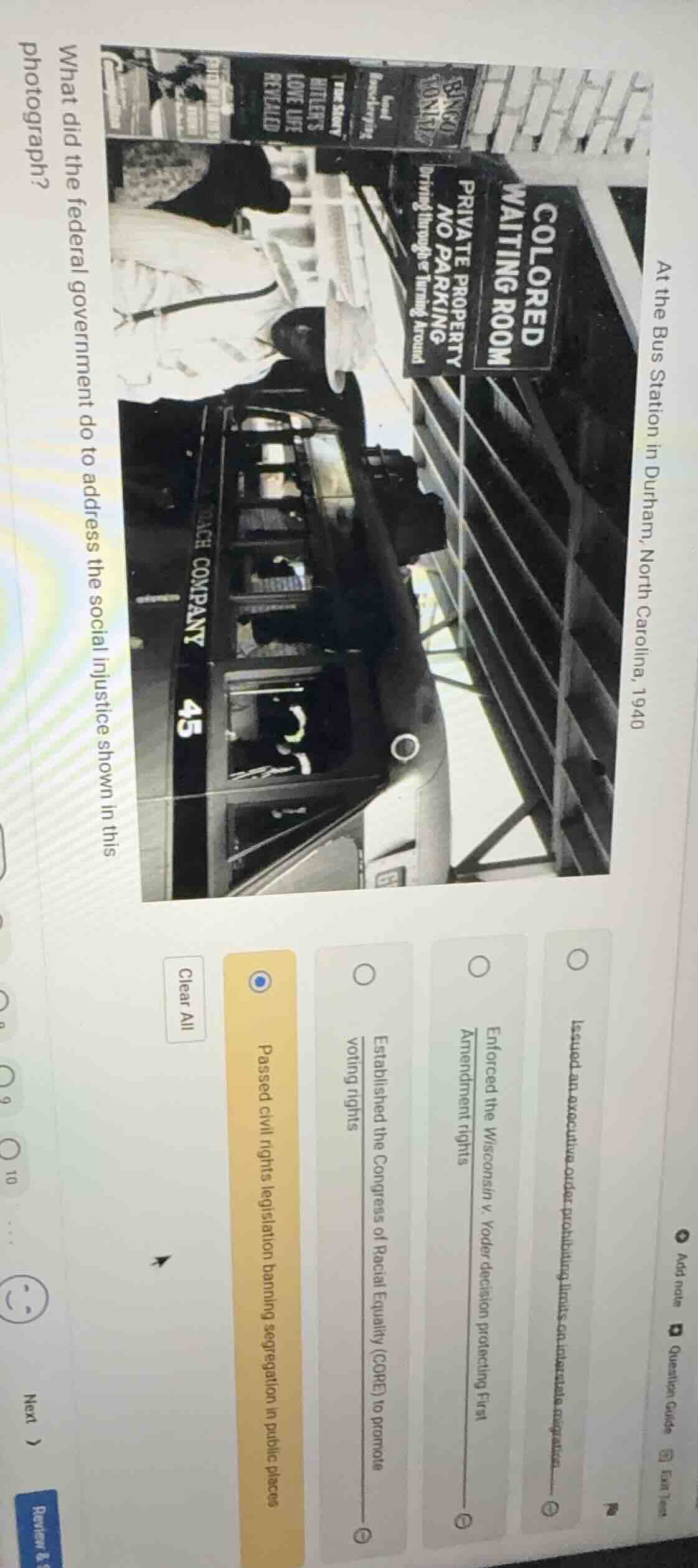 at the bus station in durham, north carolina, 1940 what did the federal…