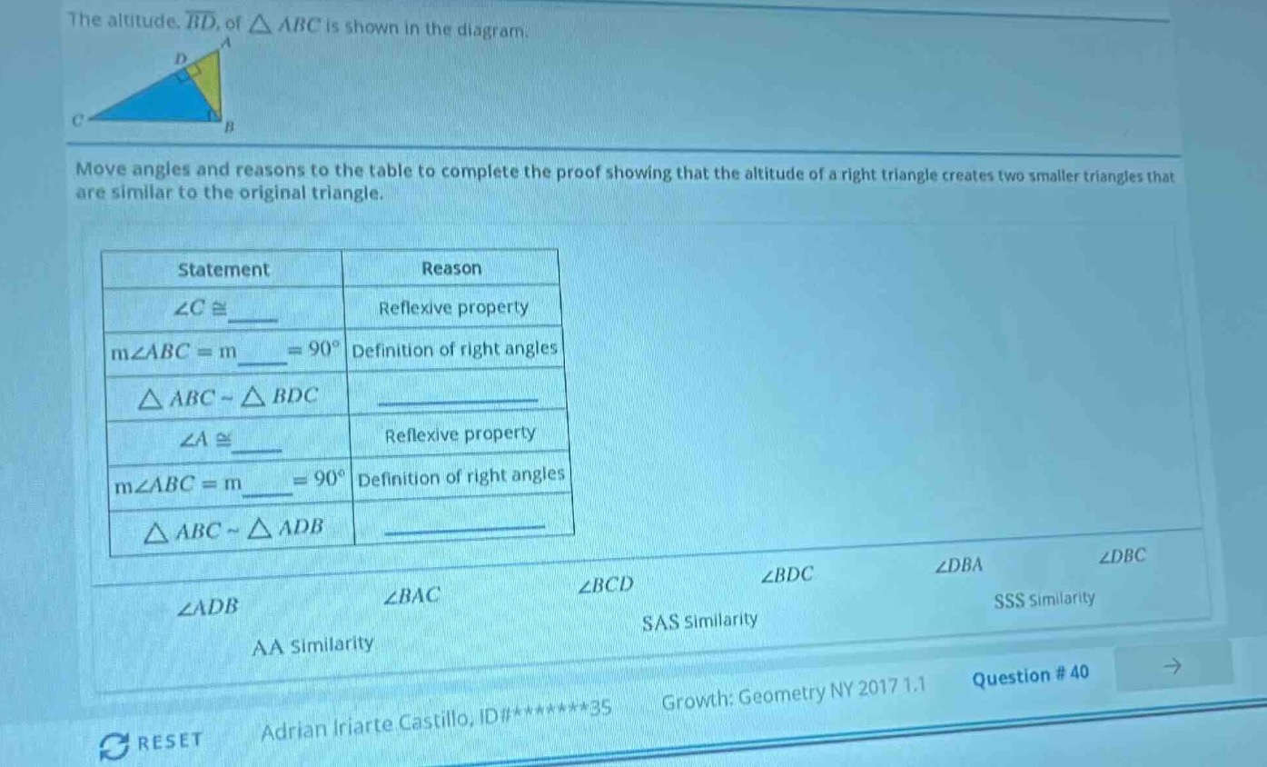 the altitude, \\(\\overline{bd}\\), of \\(\\triangle abc\\) is shown in…