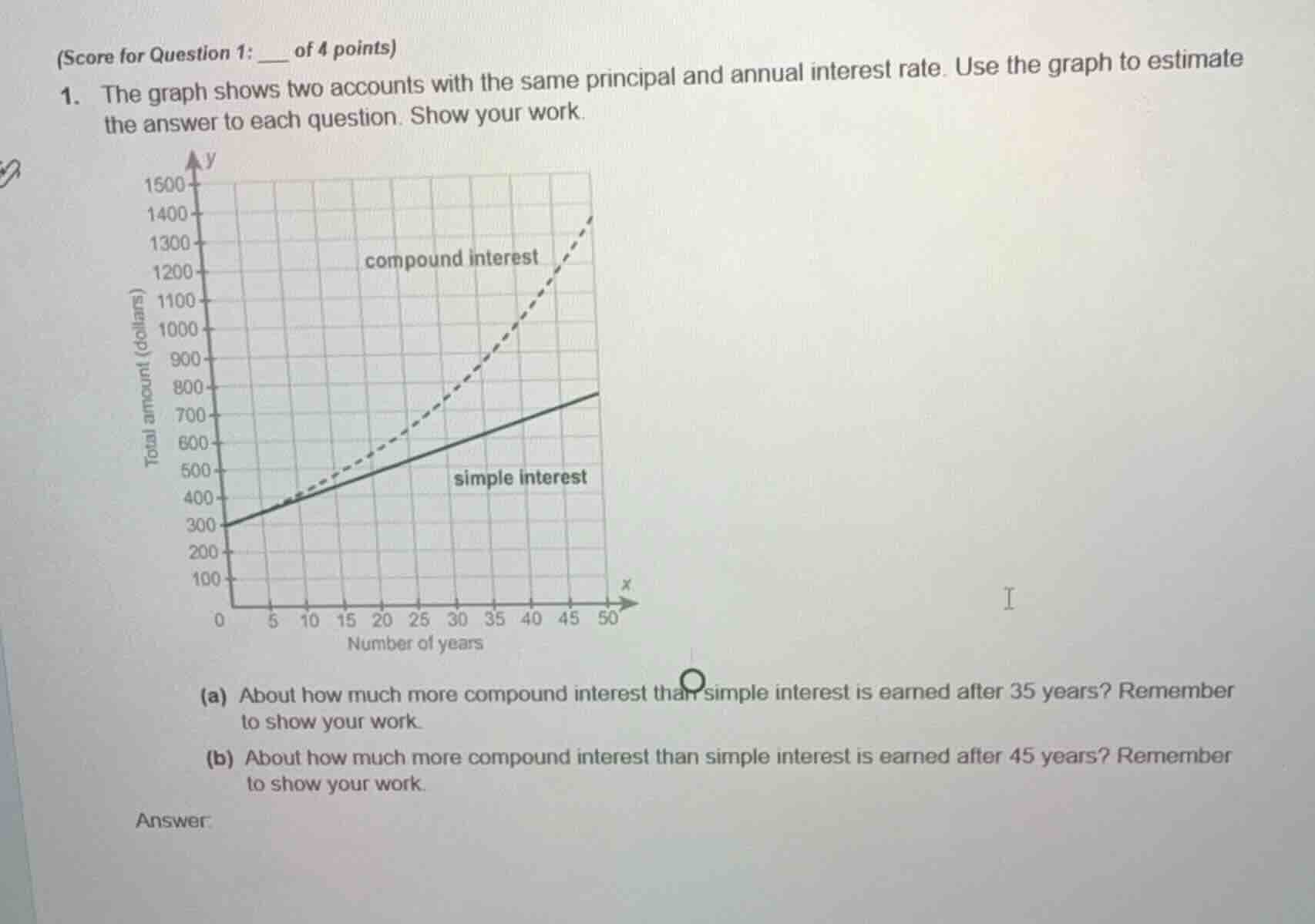 (score for question 1: ___ of 4 points) 1. the graph shows two accounts…