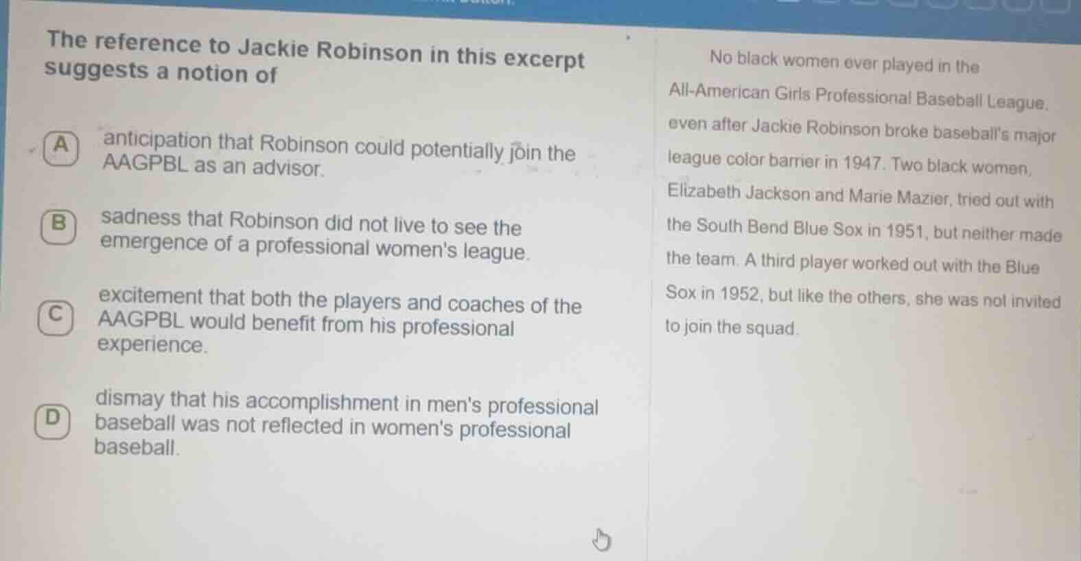 the reference to jackie robinson in this excerpt suggests a notion of a…