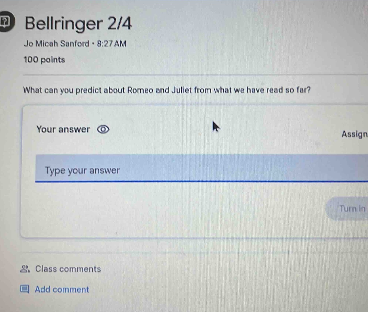 bellringer 2/4 jo micah sanford · 8:27 am 100 points what can you predi…