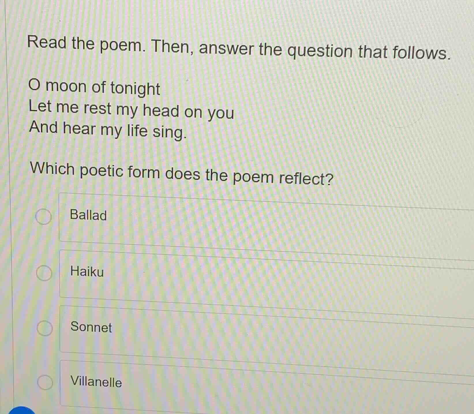 read the poem. then, answer the question that follows. o moon of tonigh…