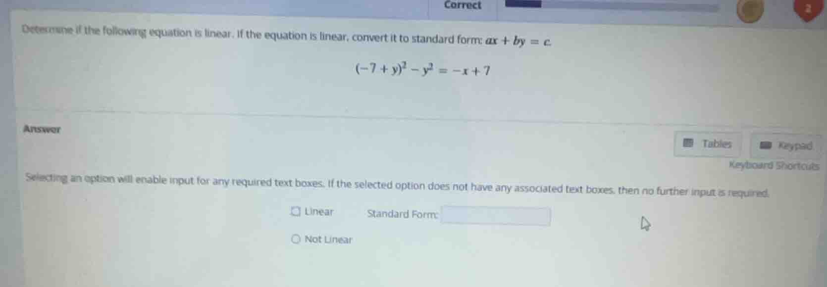 determine if the following equation is linear. if the equation is linea…