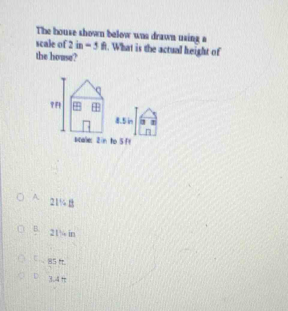 the house shown below was drawn using a scale of 2 in = 5 ft. what is t…