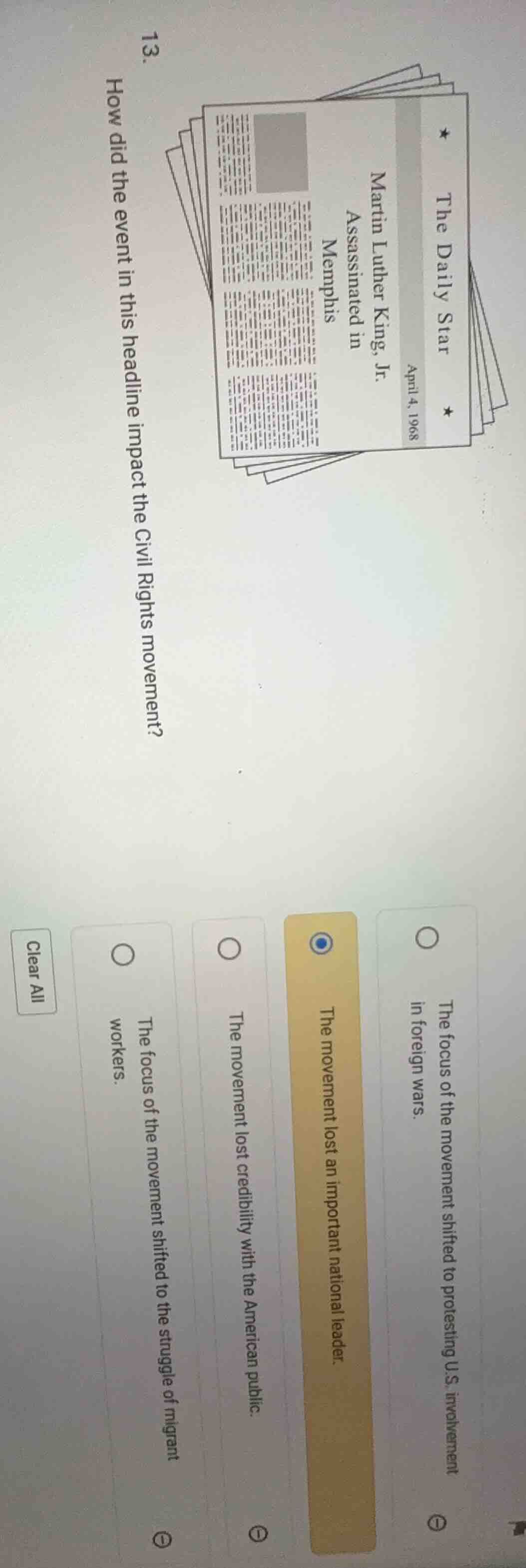 13. the daily star april 4, 1968 martin luther king, jr. assassinated i…