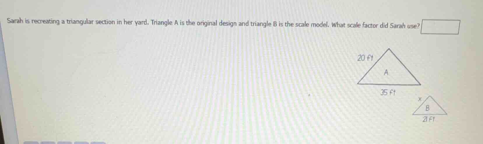 sarah is recreating a triangular section in her yard. triangle a is the…