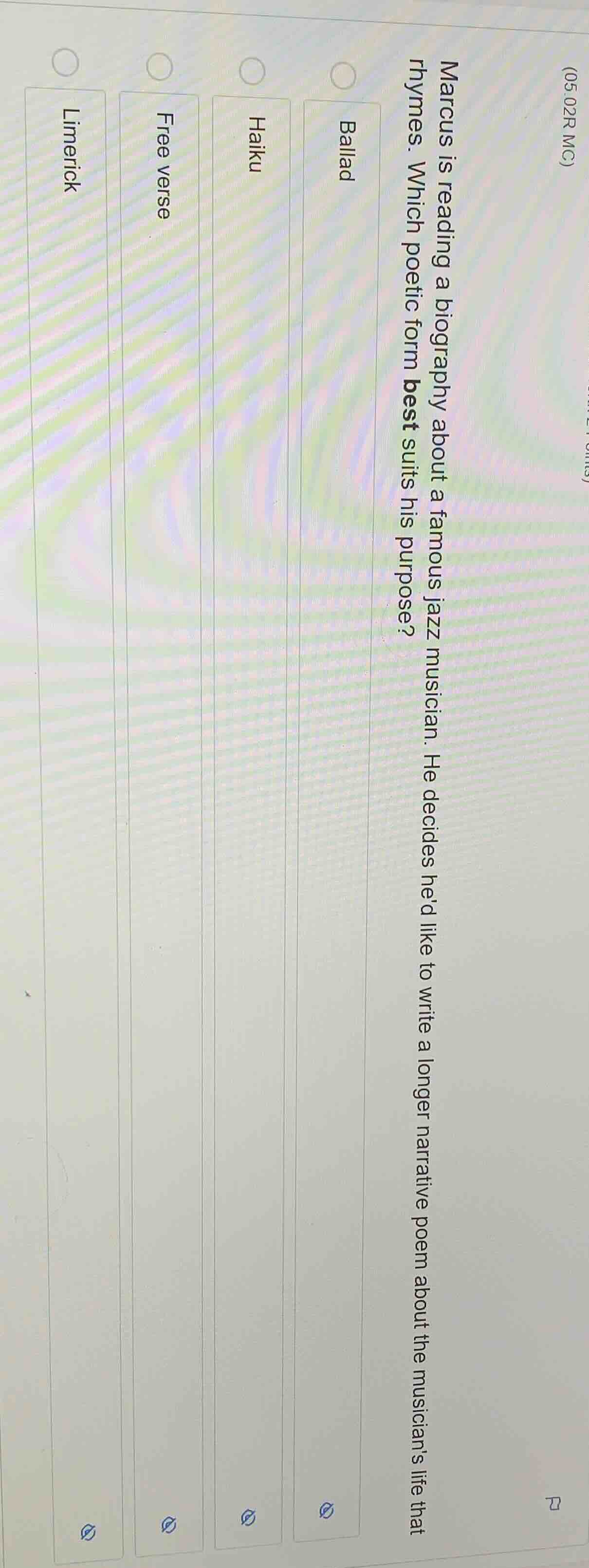 (05.02r mc) marcus is reading a biography about a famous jazz musician.…