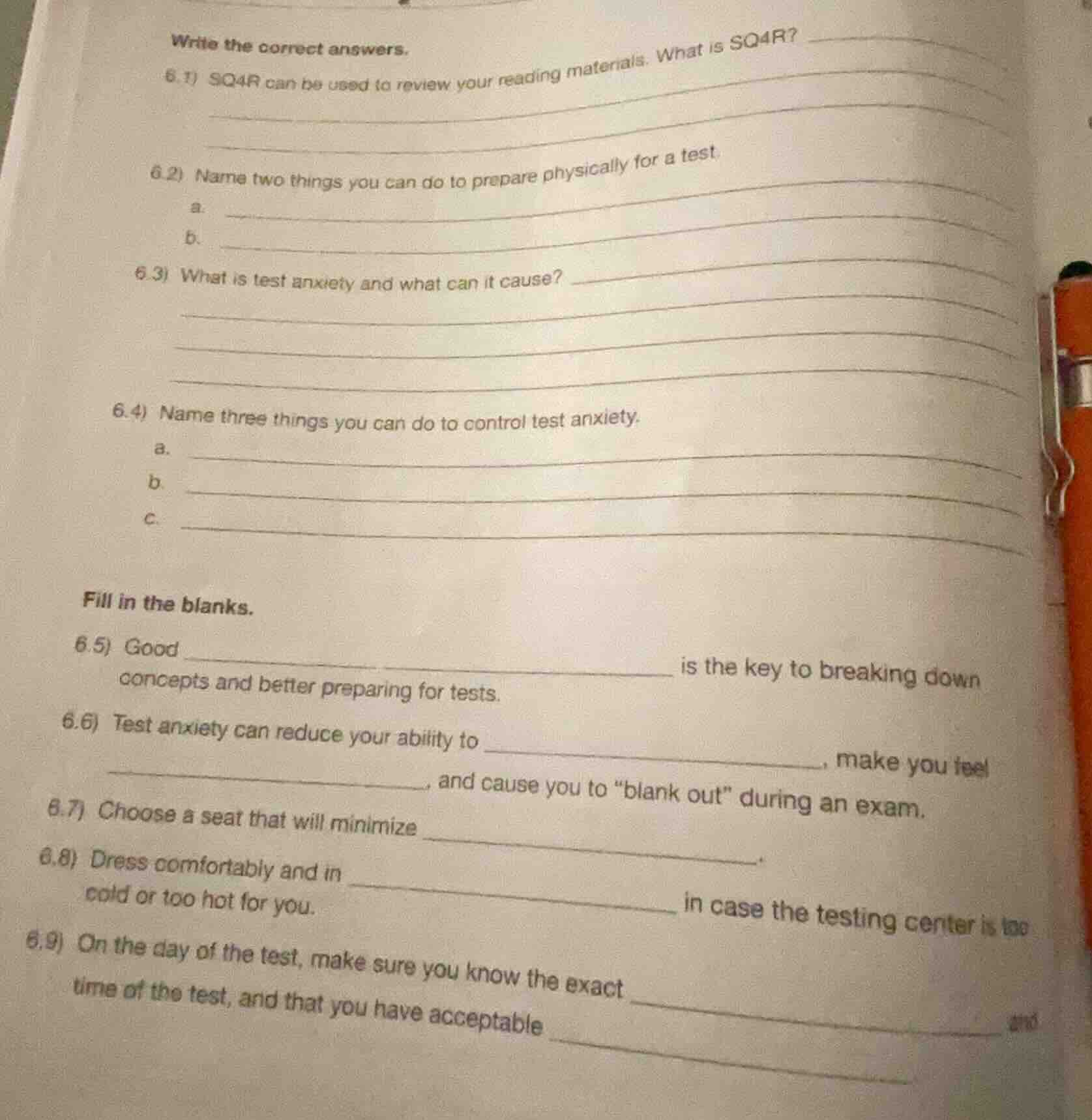 write the correct answers. 6.1) sq4r can be used to review your reading…