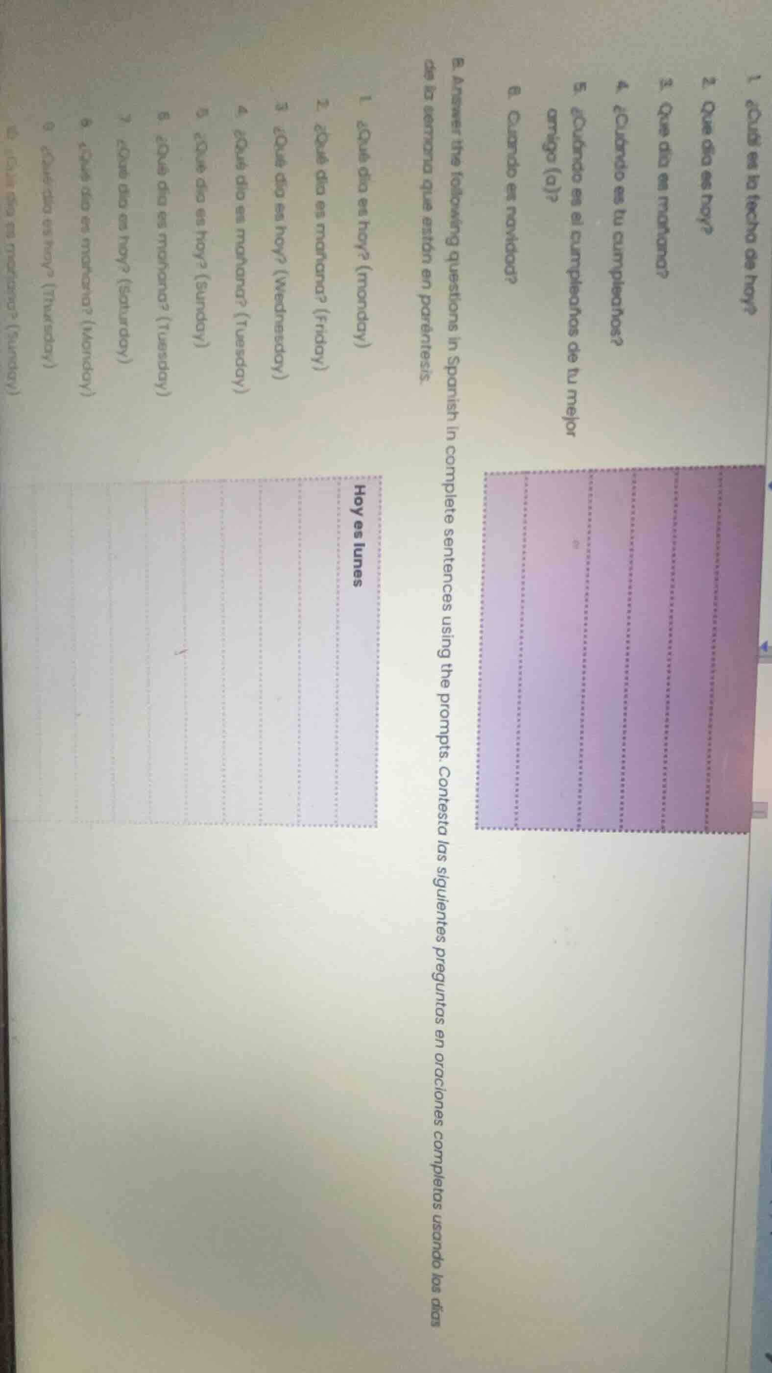 6. answer the following questions in spanish. in complete sentences usi…