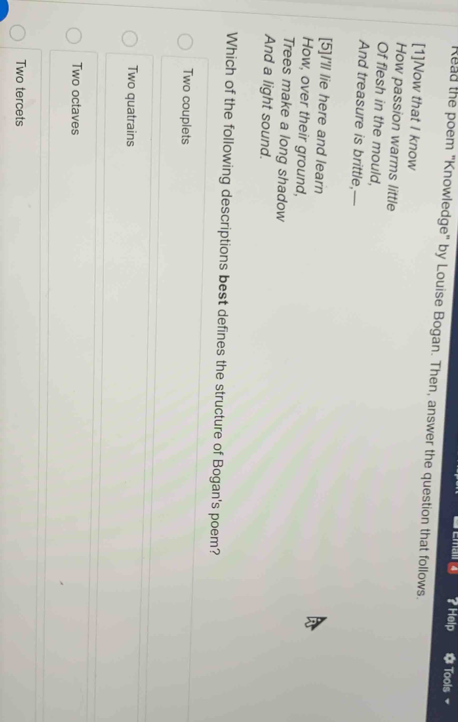 read the poem \knowledge\ by louise bogan. then, answer the question th…