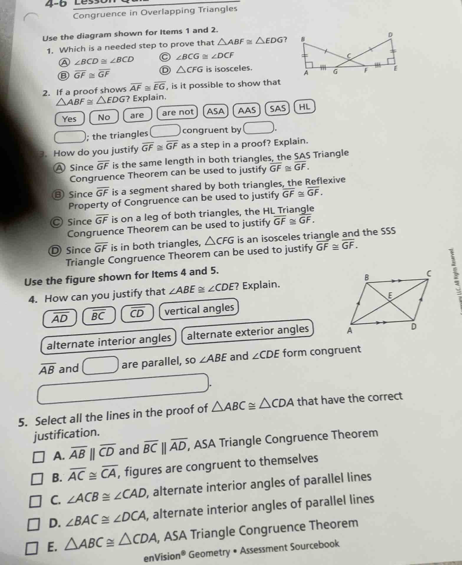4-6 congruence in overlapping triangles use the diagram shown for items…
