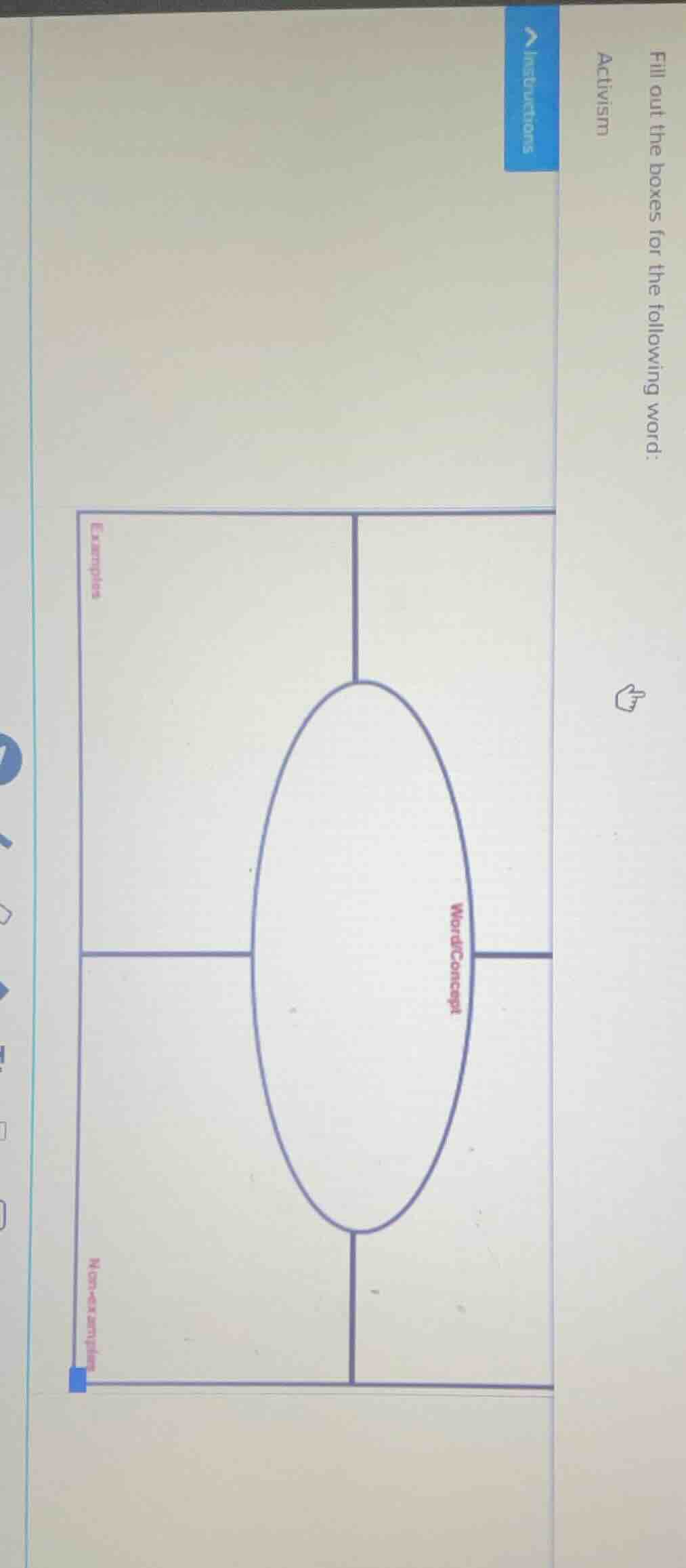 fill out the boxes for the following word: activism