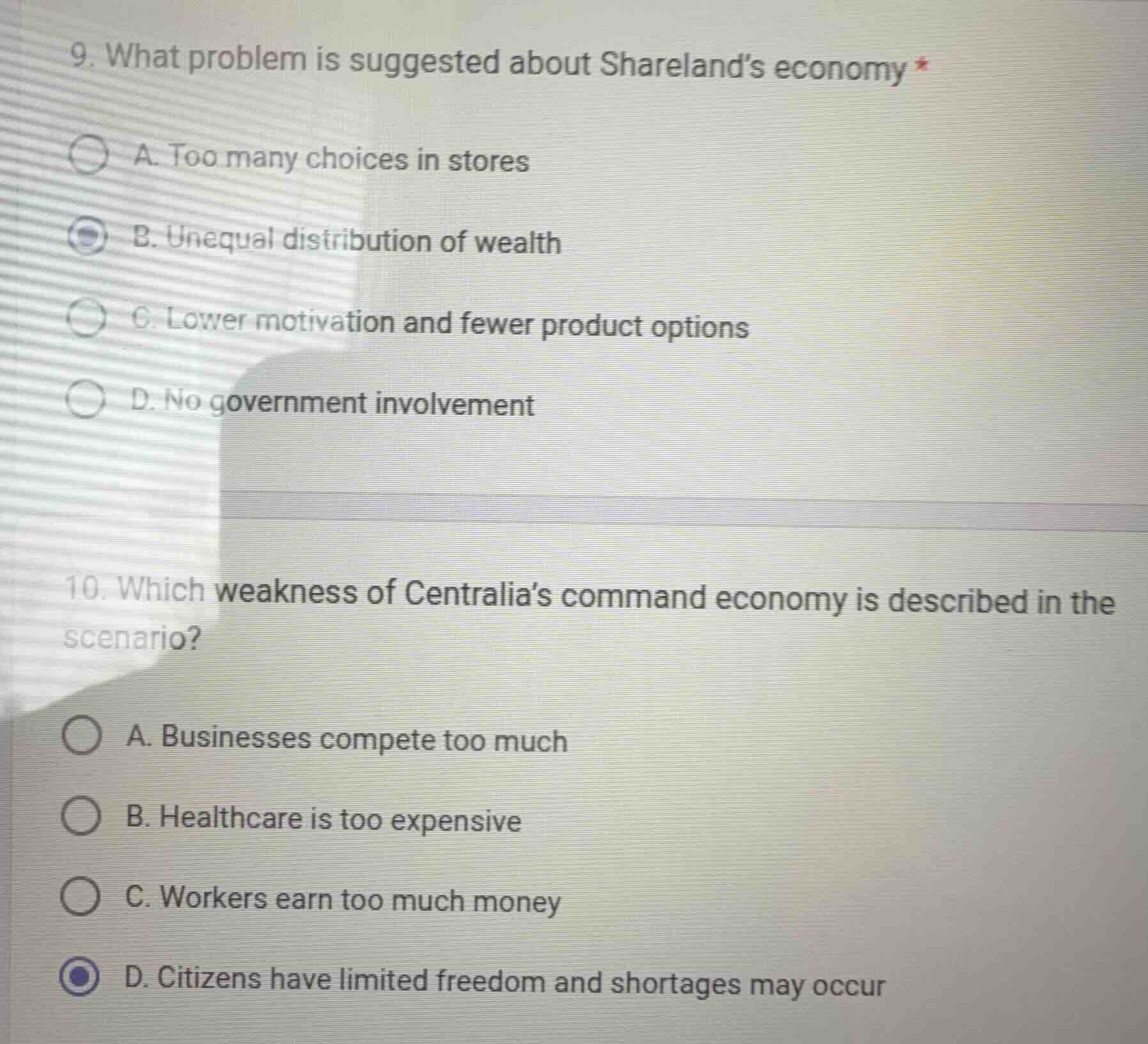 9. what problem is suggested about shareland’s economy * a. too many ch…