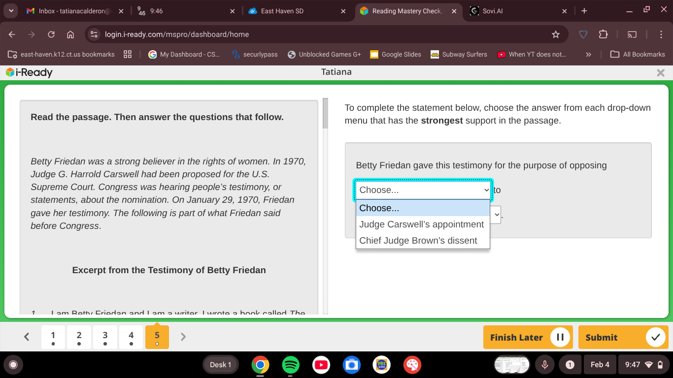 read the passage. then answer the questions that follow. betty friedan …