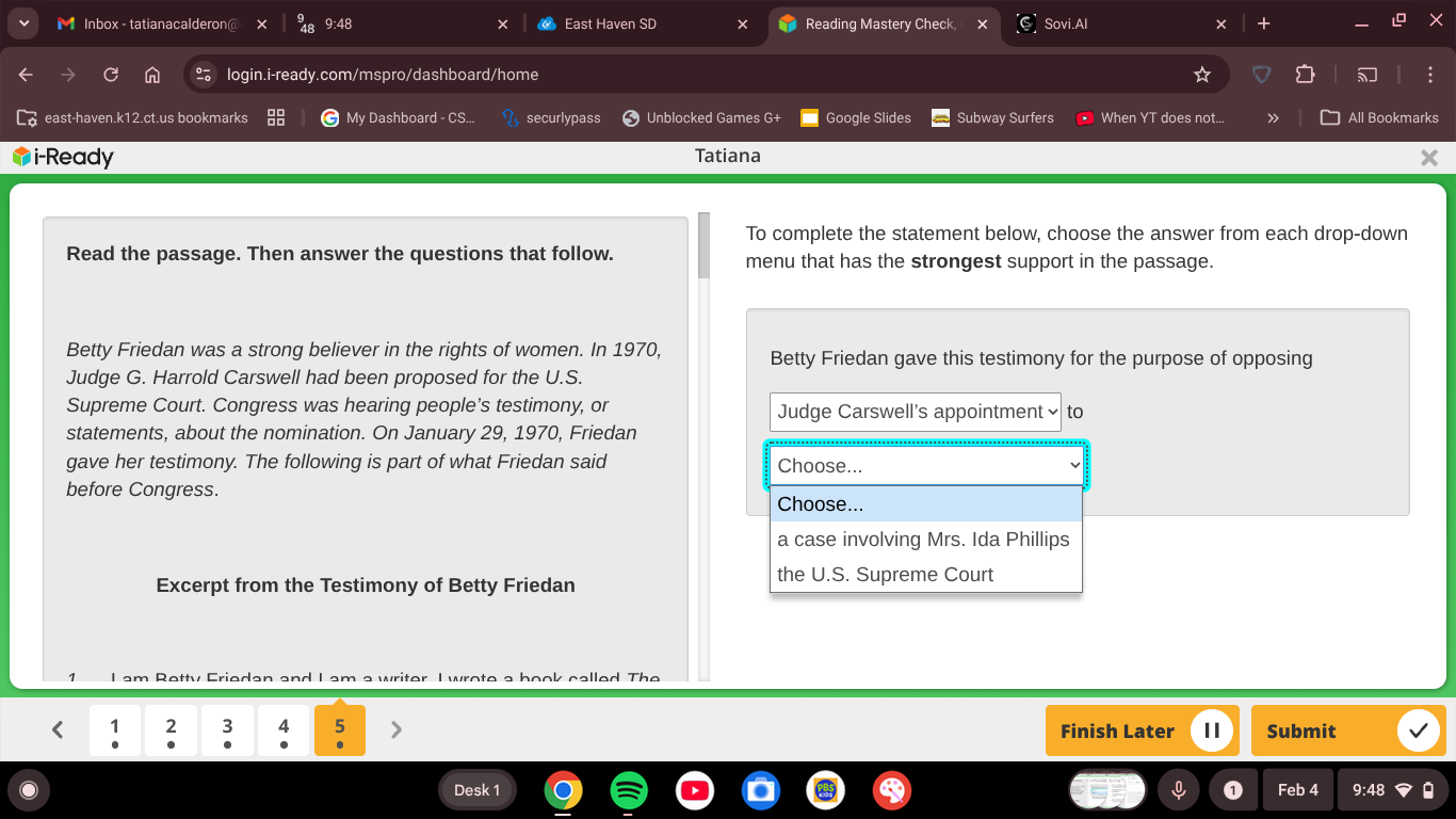 read the passage. then answer the questions that follow. betty friedan …