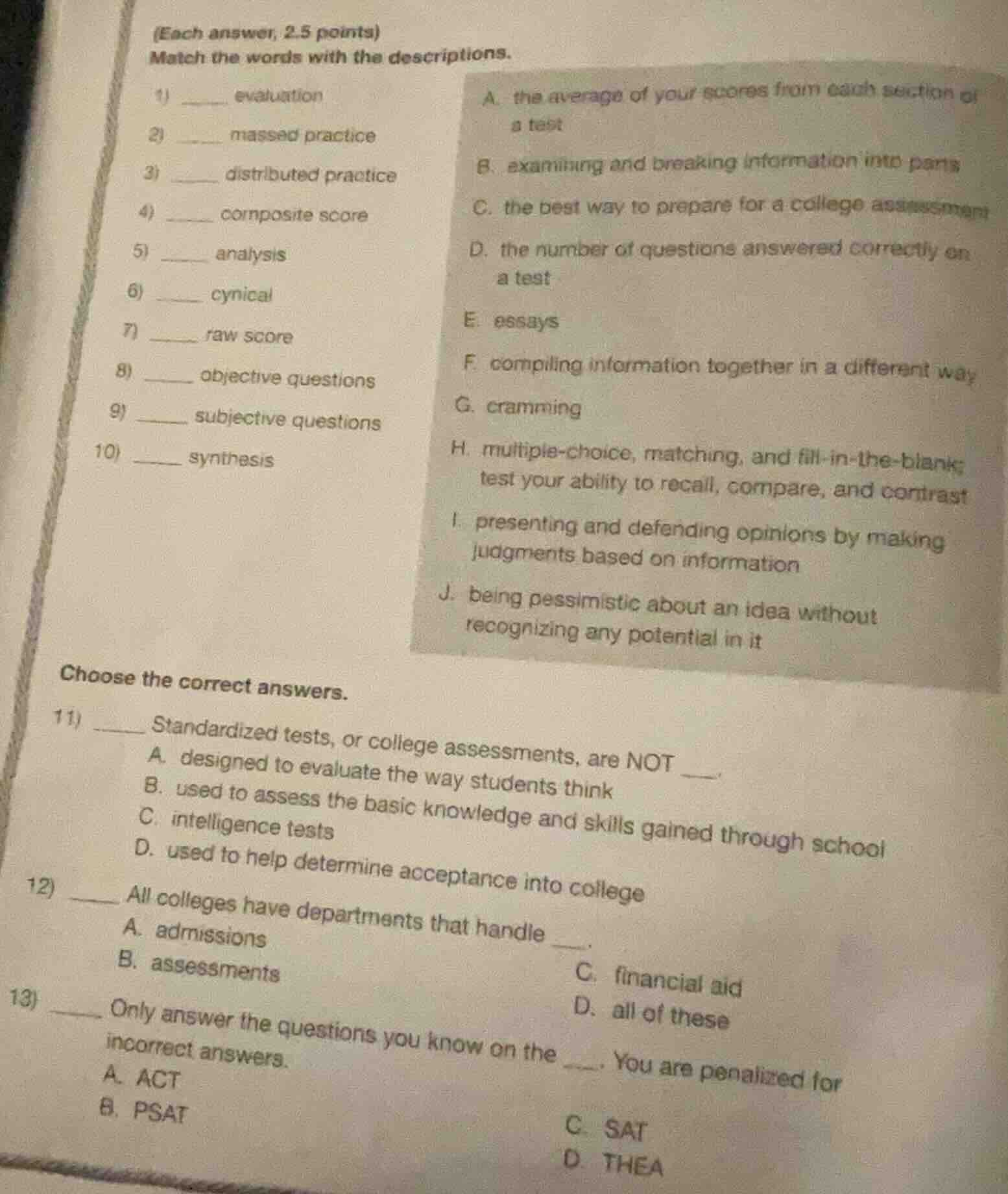 (each answer, 2.5 points) match the words with the descriptions. 1) ___…