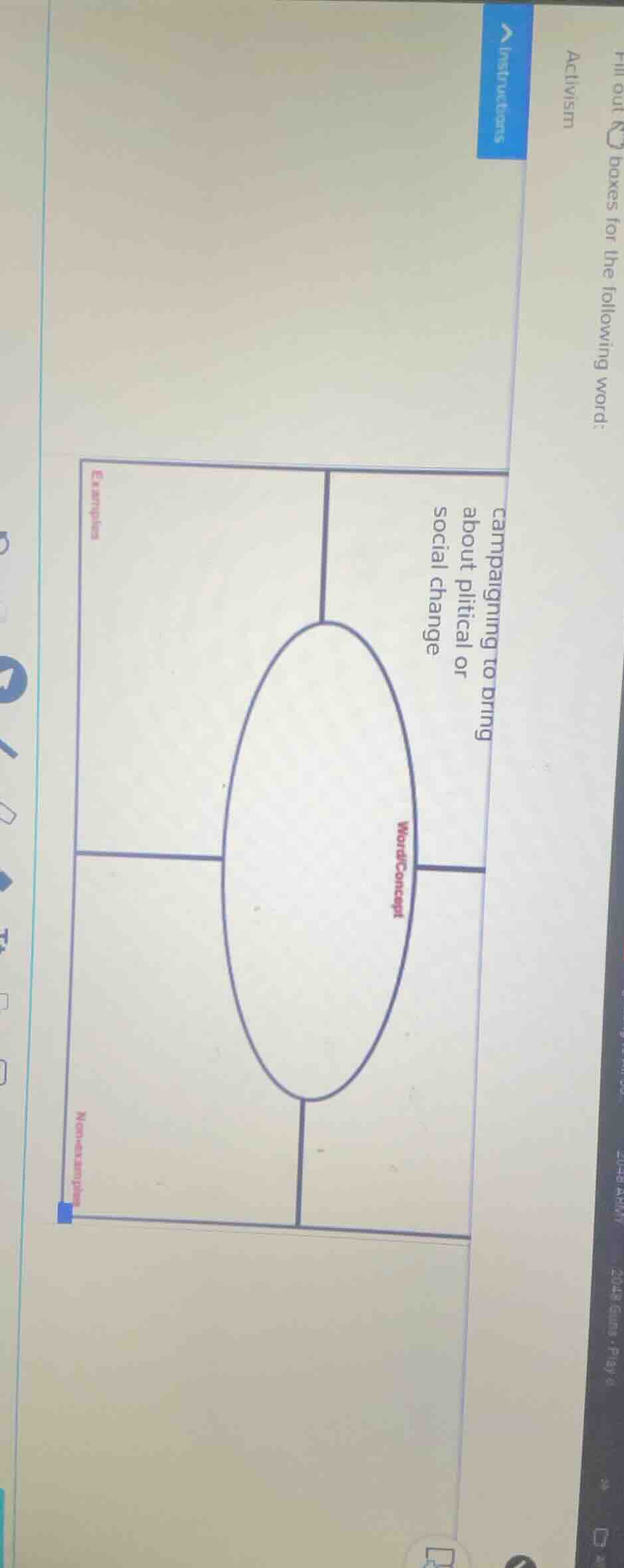 fill out boxes for the following word: activism campaigning to bring ab…