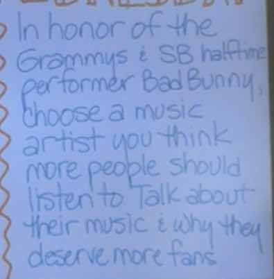 in honor of the grammys & sb halftime performer badbunny, choose a musi…